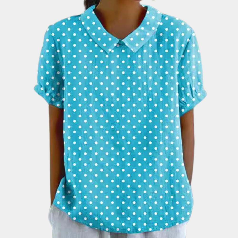 Bruna Women's Shirt – Casual Short Sleeve Top with Pastoral Floral Print & Round Neck