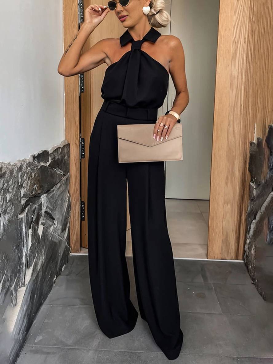 Palazzo overal s odhalenými zády a páskem – elegantní chic