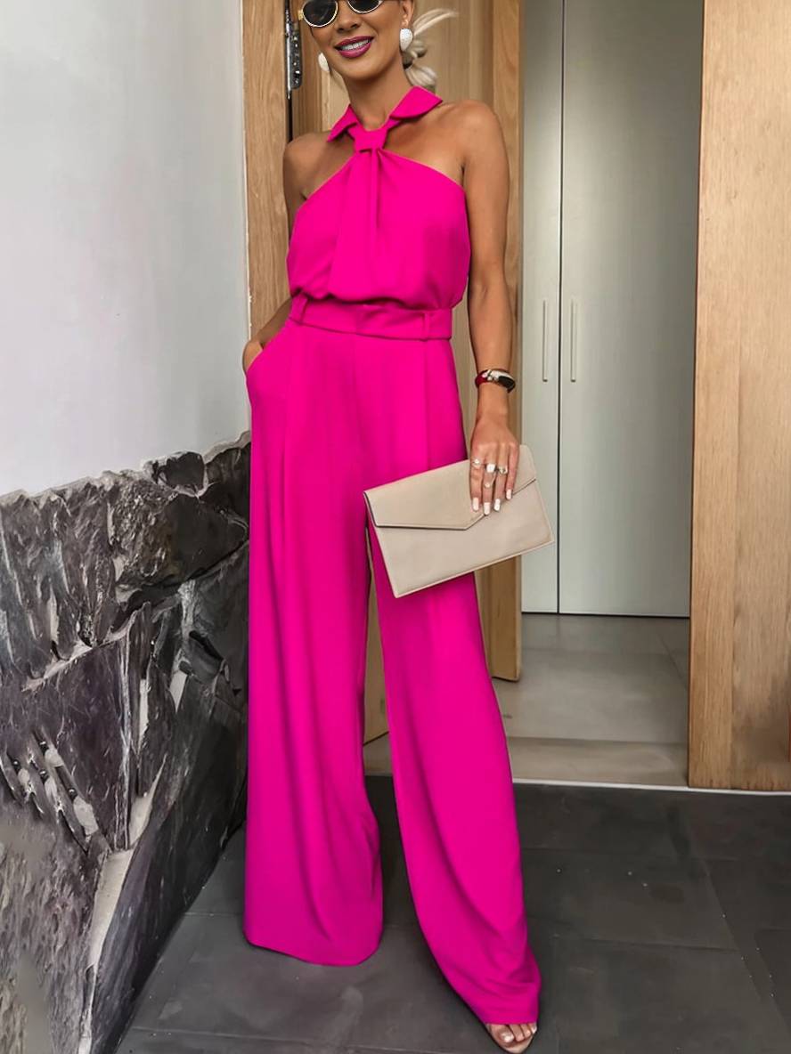 Palazzo overal s odhalenými zády a páskem – elegantní chic