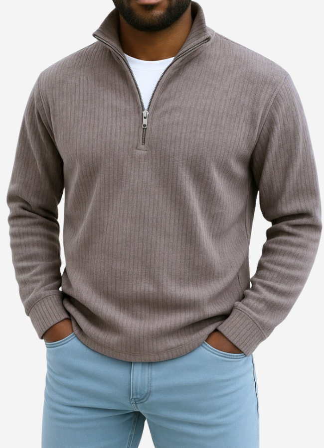 Jersey de hombre con canalé y media cremallera, ajuste regular