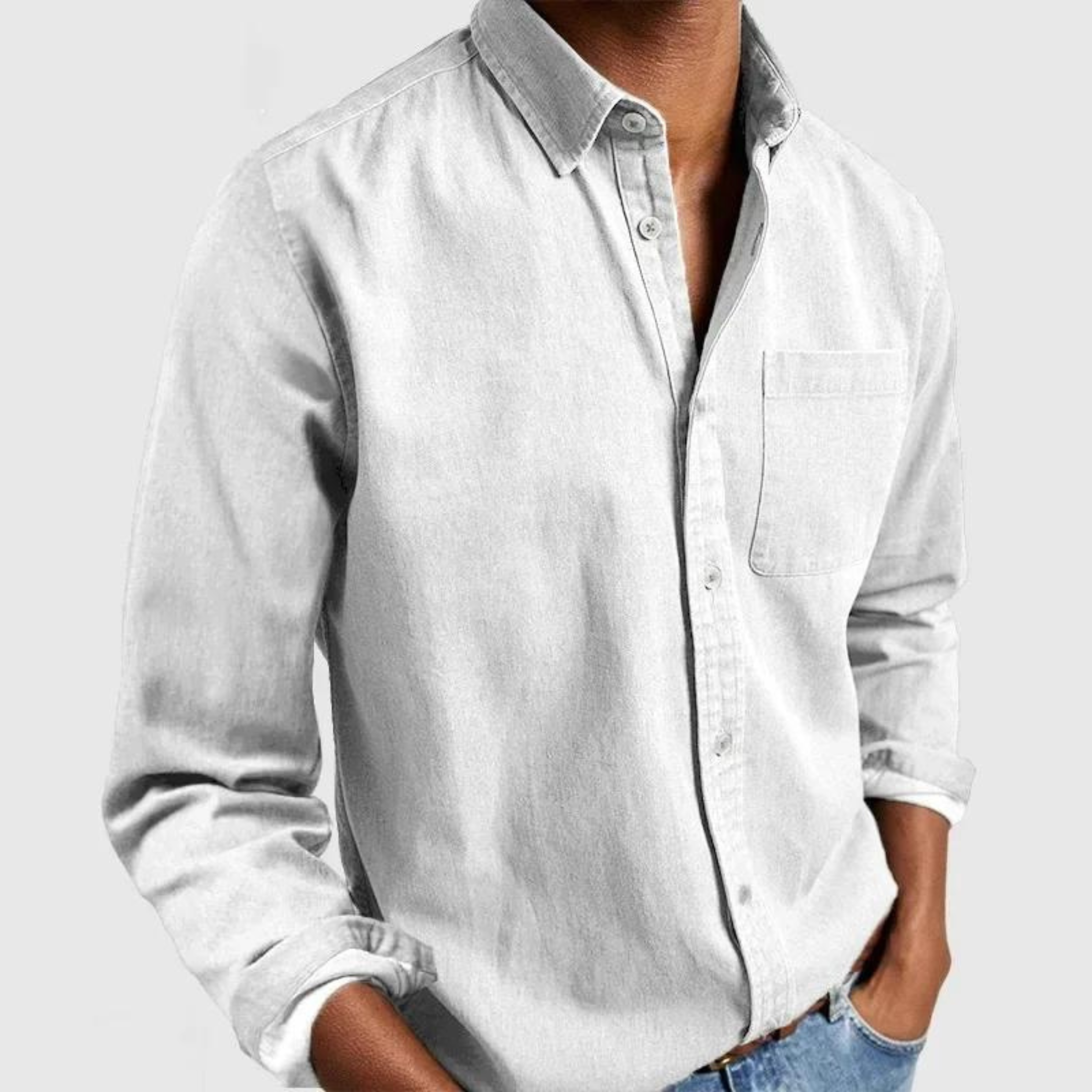 Chemise décontractée pour homme en lin et coton à manches longues