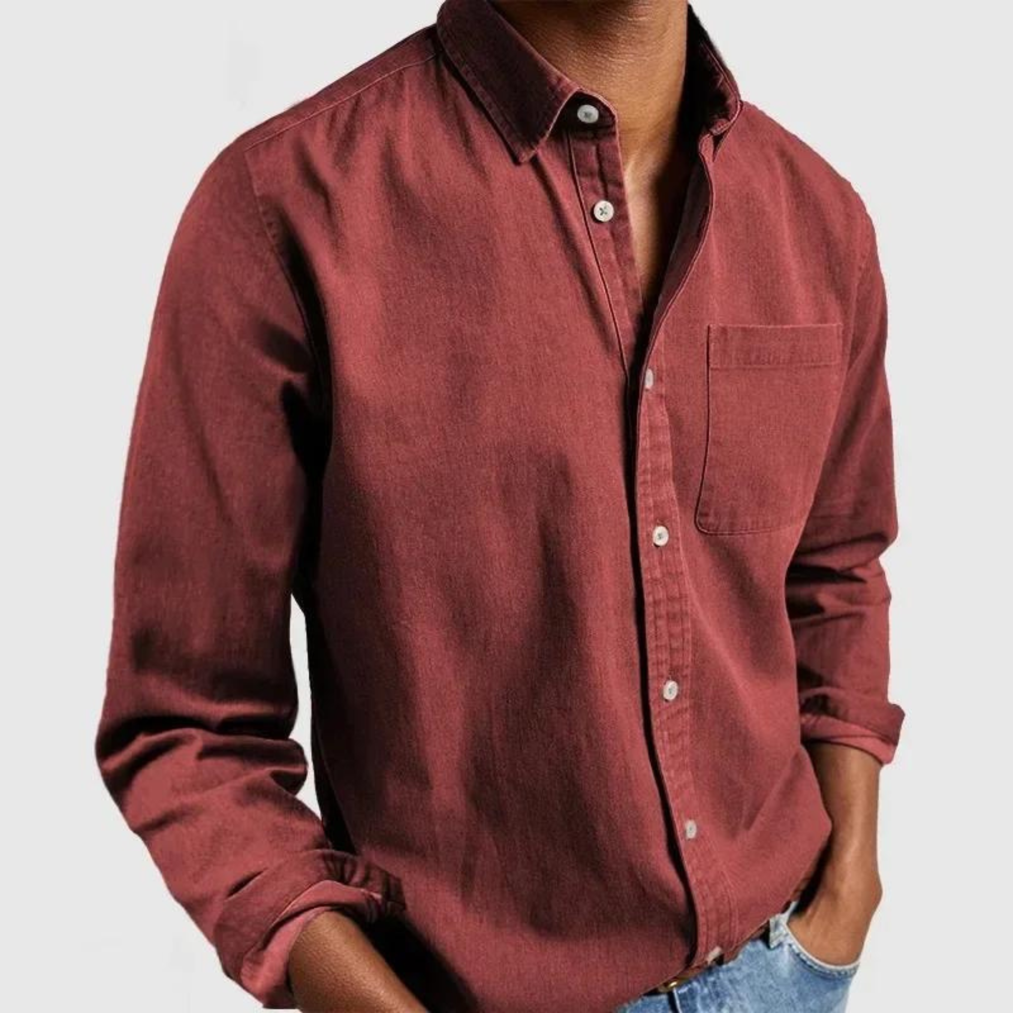 Chemise décontractée pour homme en lin et coton à manches longues
