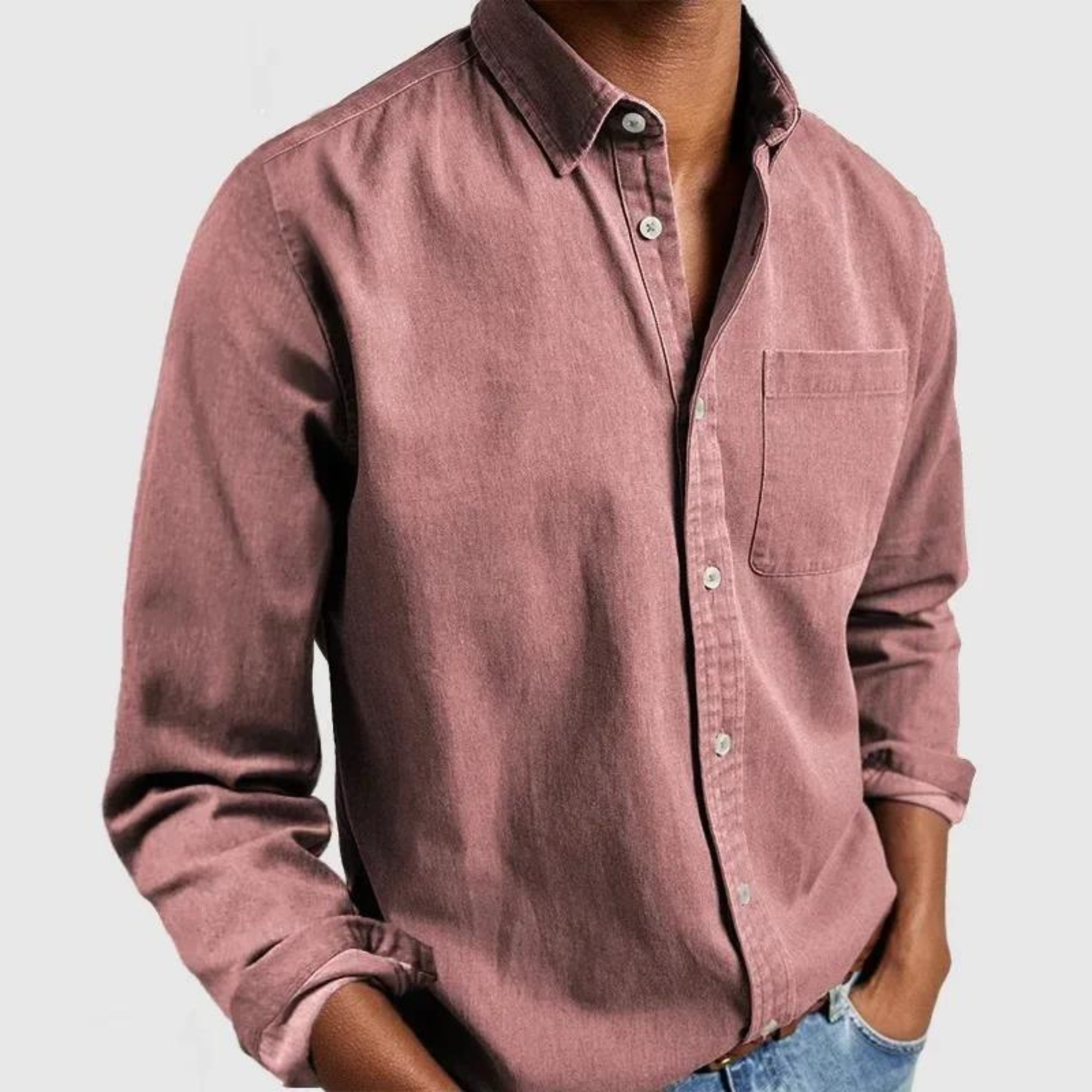 Chemise décontractée pour homme en lin et coton à manches longues