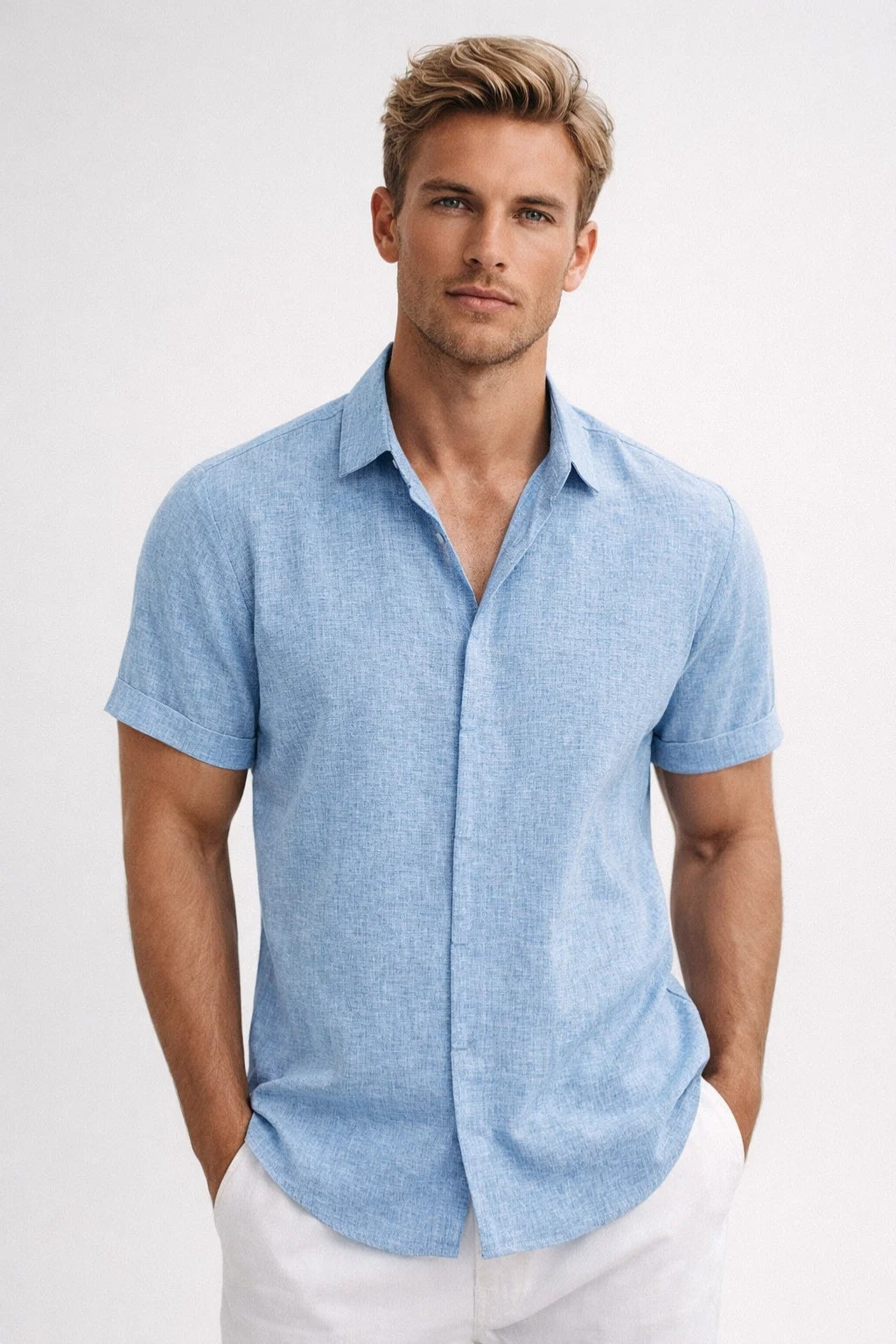 Chemise Homme - Manches Courtes Col Classique Coupe Décontractée