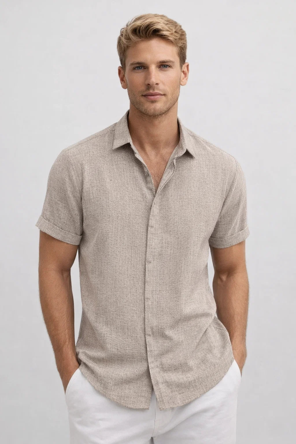 Chemise Homme - Manches Courtes Col Classique Coupe Décontractée