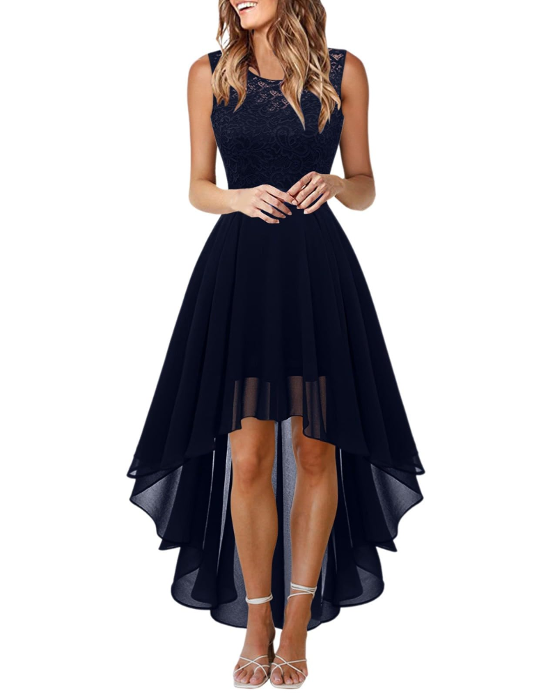 Dlouhé dámské šaty bez rukávů z krajky s kulatým výstřihem Boho chic elegantní