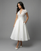 Abito Midi Donna con Scollo a V in Pizzo e Gonna Svasata