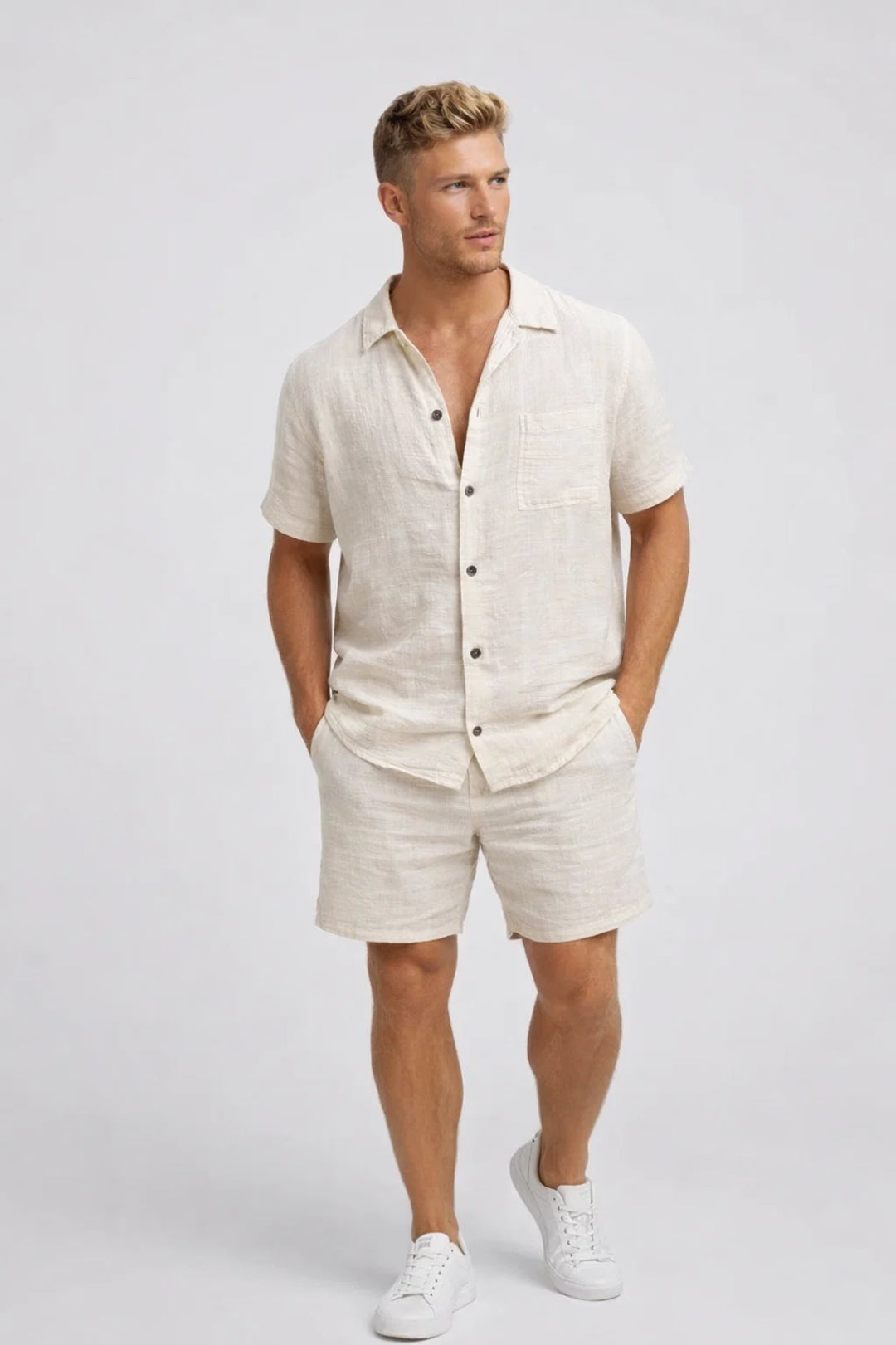Completo Uomo - Camicia e Shorts Coordinati Collo Cubano | Estate