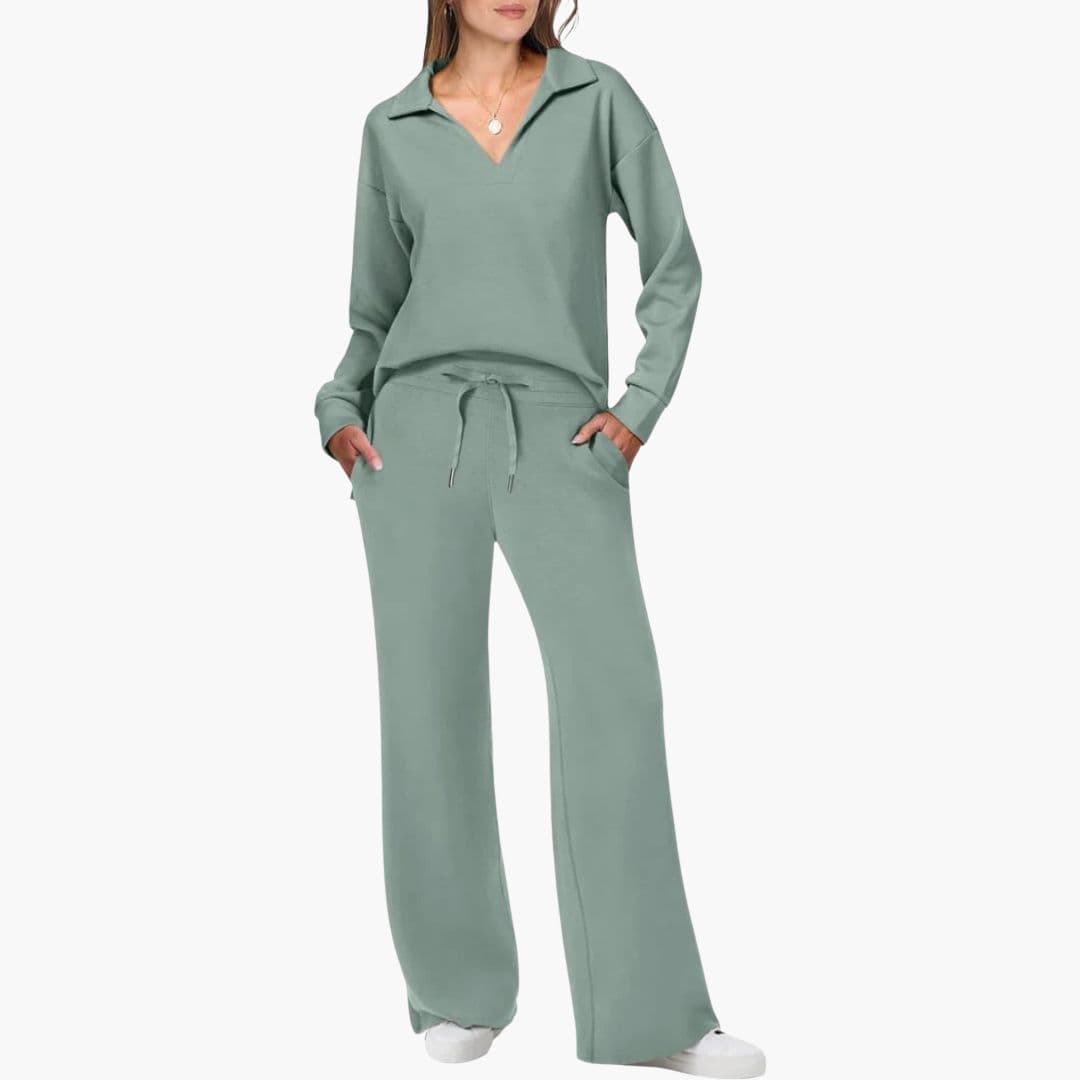 Women's two-piece set with V-neck top