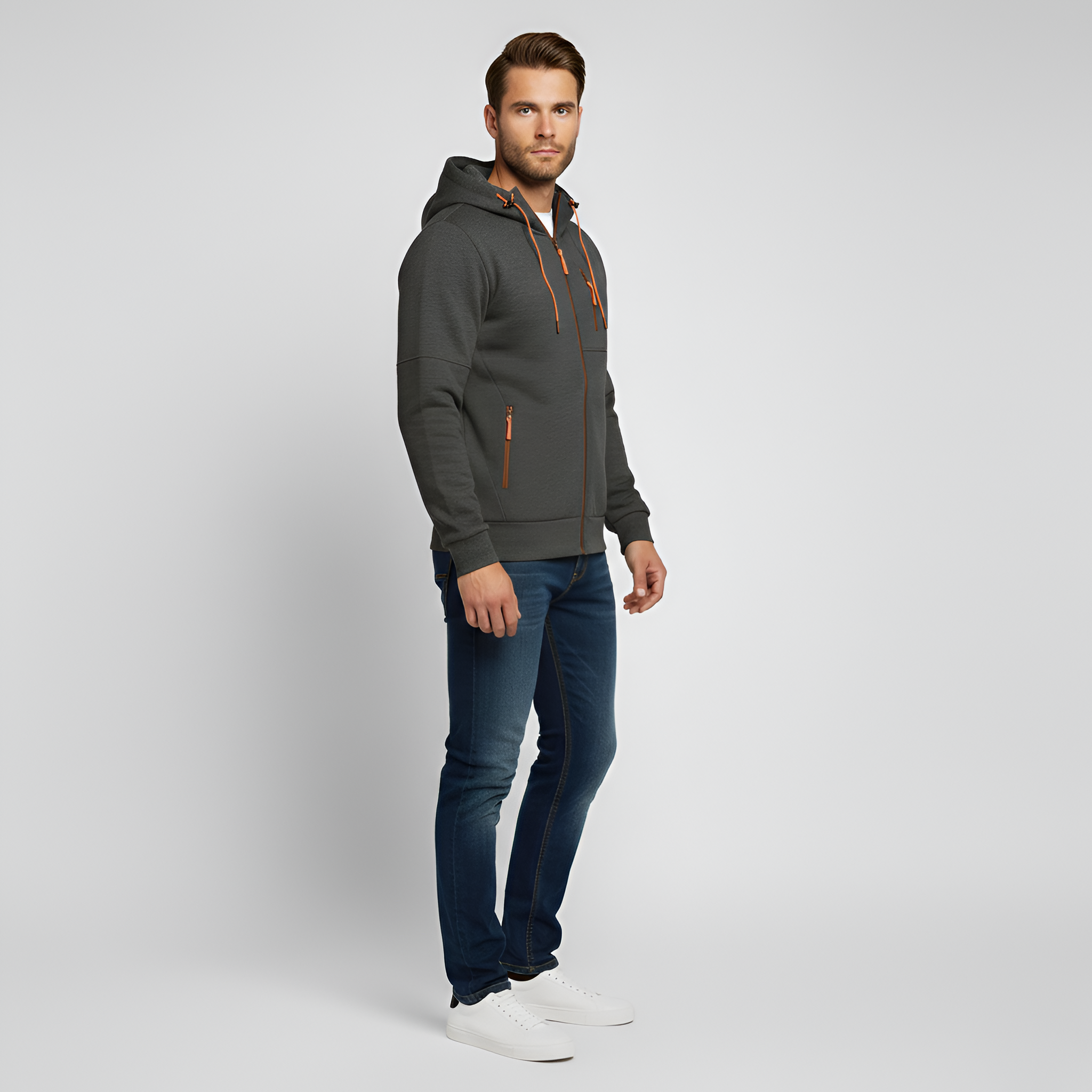 Felpa con cappuccio uomo con zip in cotone felpato