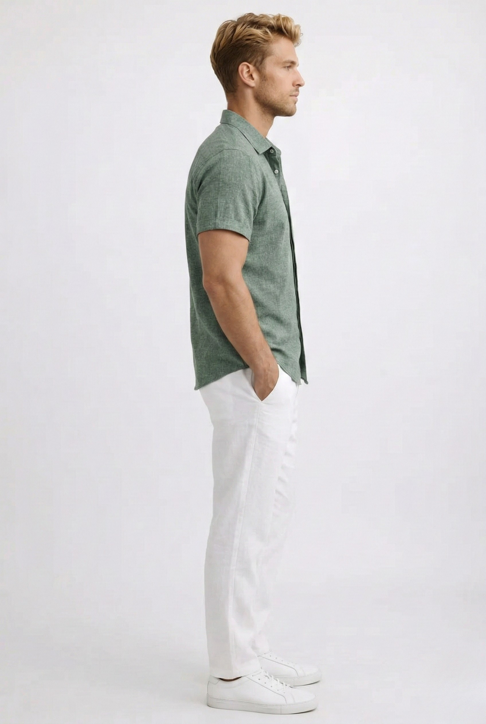 Camicia Uomo in Lino Manica Corta Slim Fit Estiva Casual Elegante