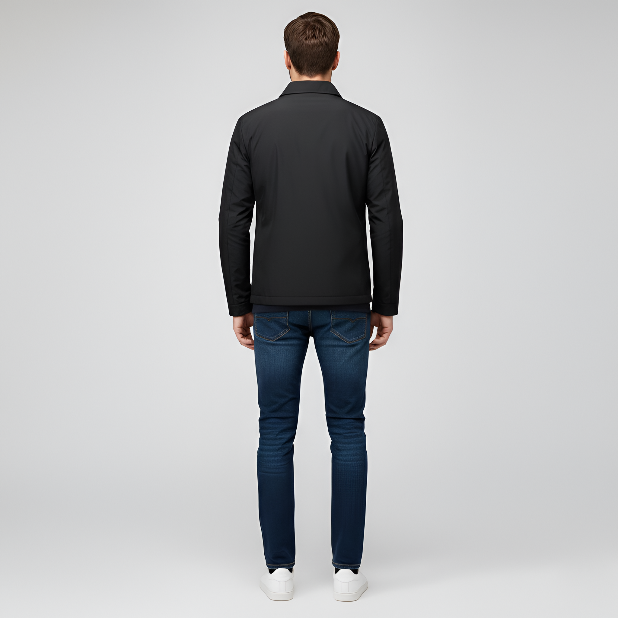 Ελαφρύ Ανδρικό Μπουφάν με Φερμουάρ και Κλασικό Γιακά από Τεχνικό Υλικό για Καθημερινή Χρήση