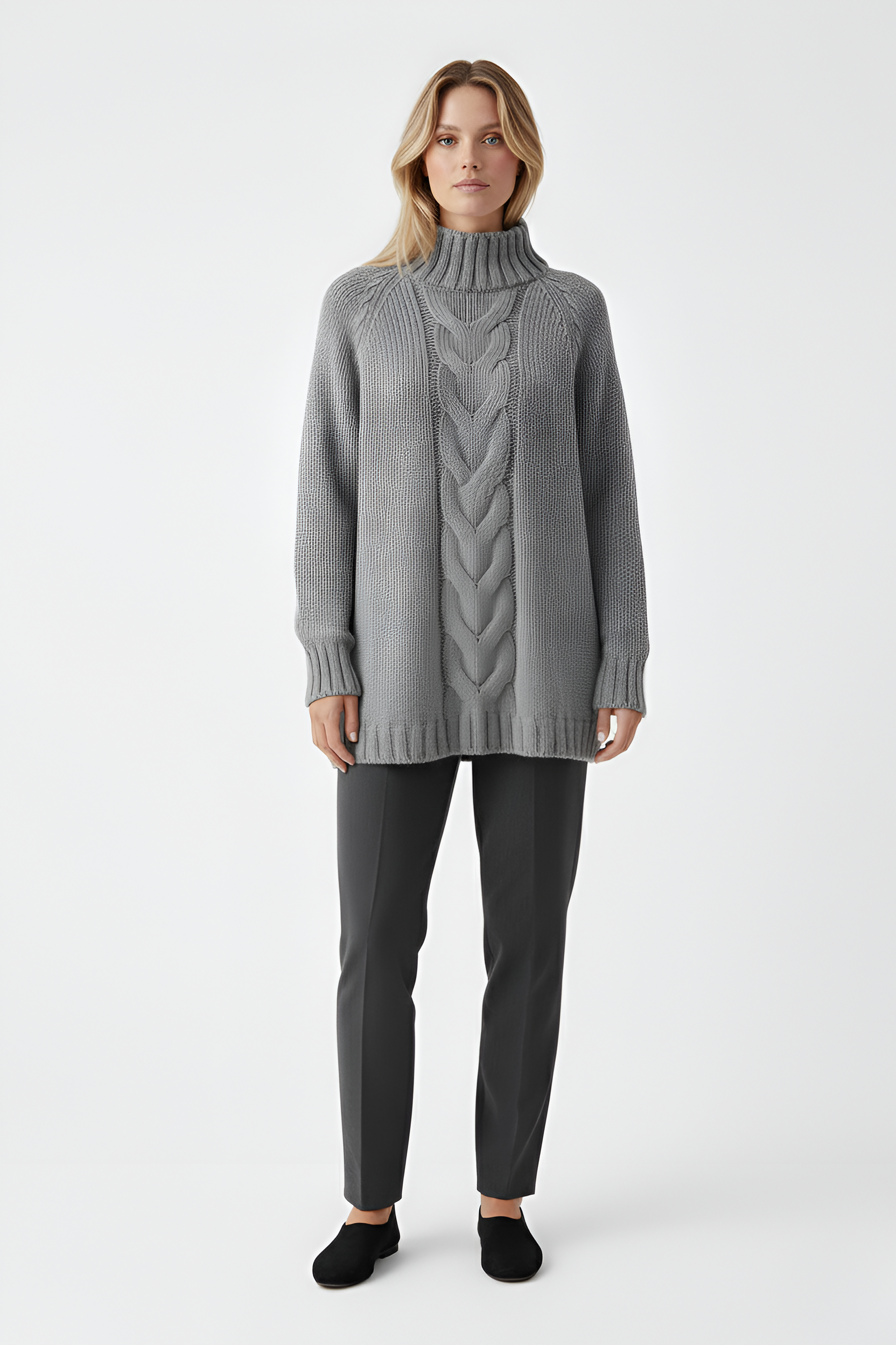 Női garbó kötött fonott mintával, bő szabású