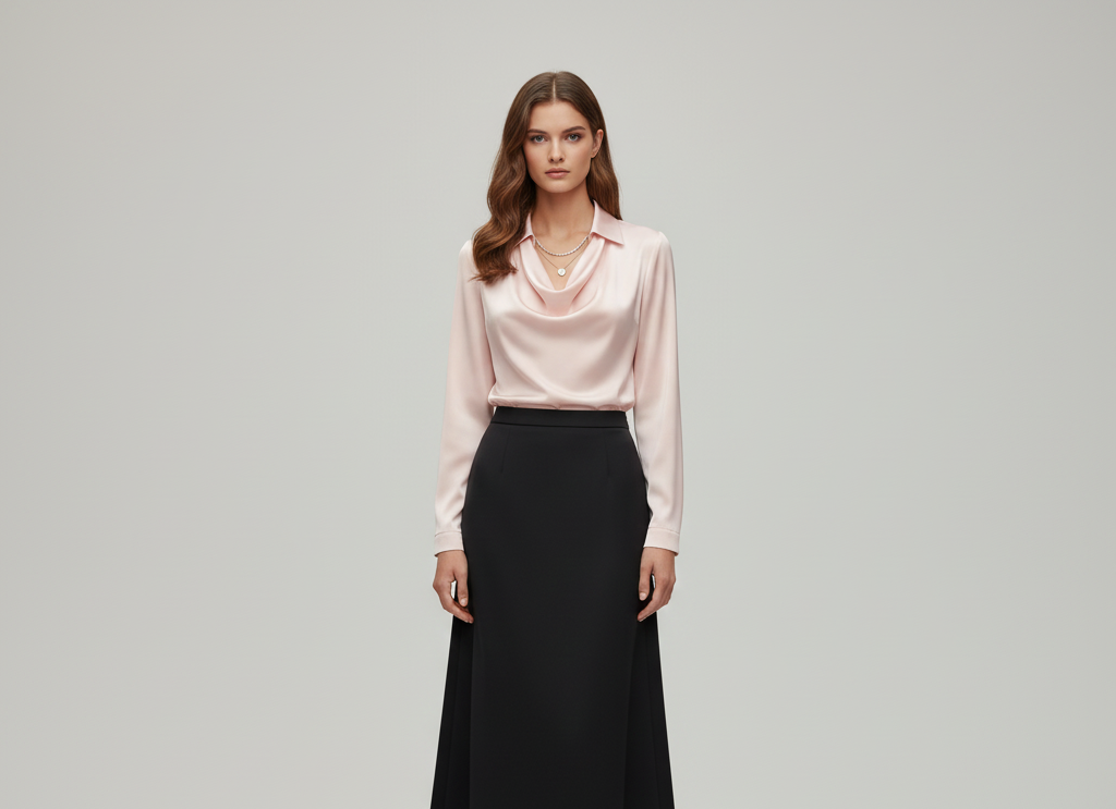 Valerios Fashion camicetta donna satin elegante collo morbido