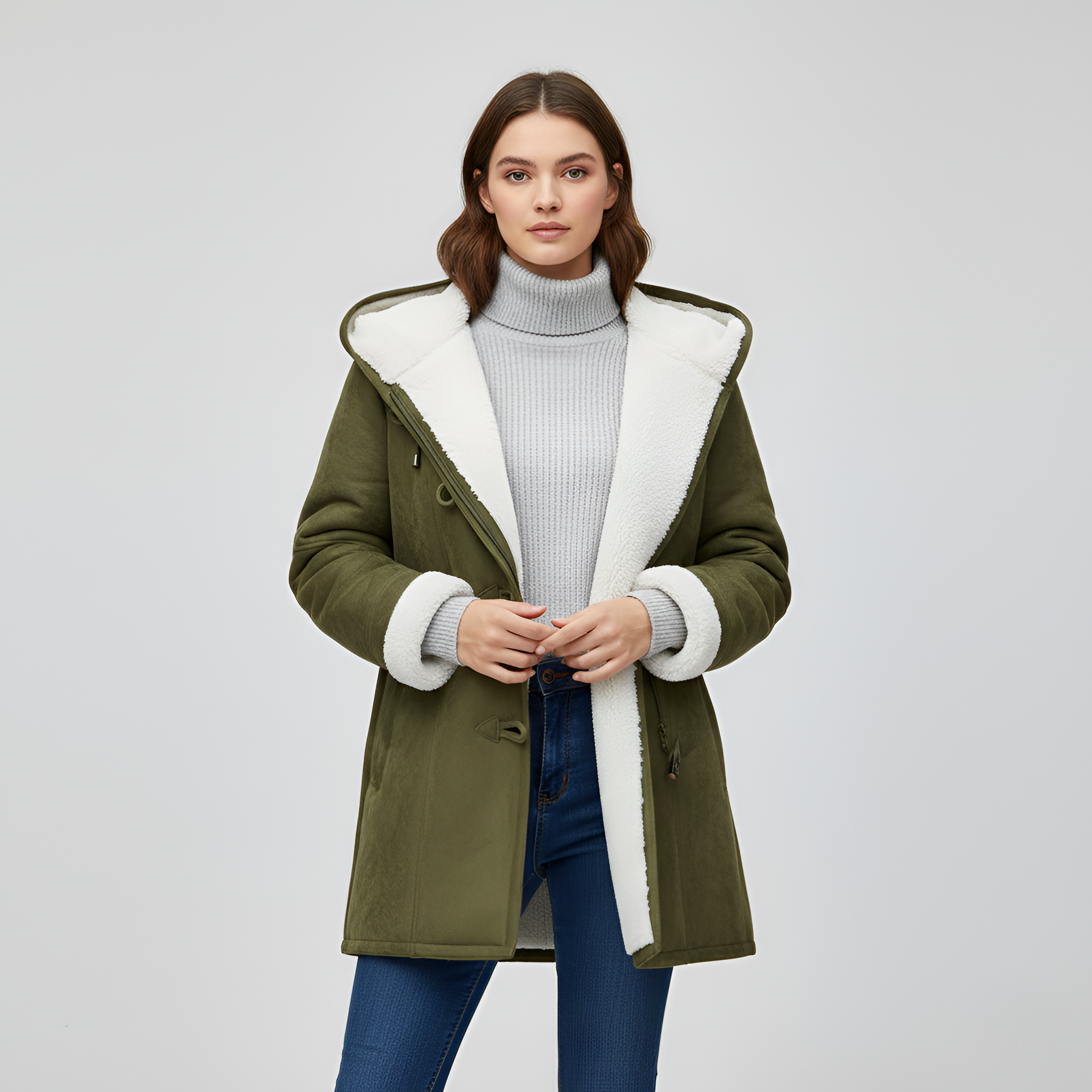 Valerios Fashion γυναικείο παλτό με φόδρα shearling και κούμπωμα toggle