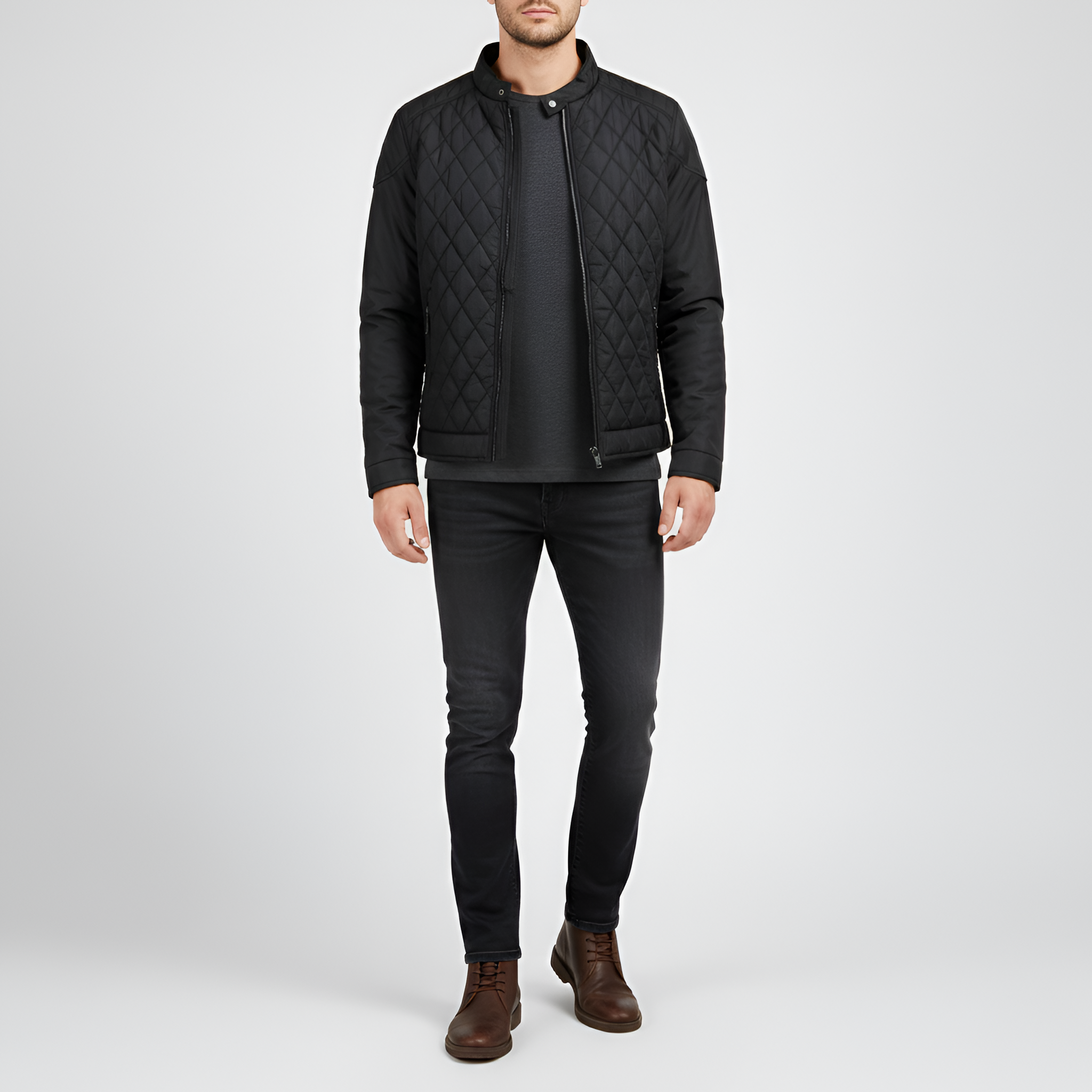 Valerios Fashion Casaco Homem Matelassado com Fecho de Eclair e Gola Alta Casual Inverno