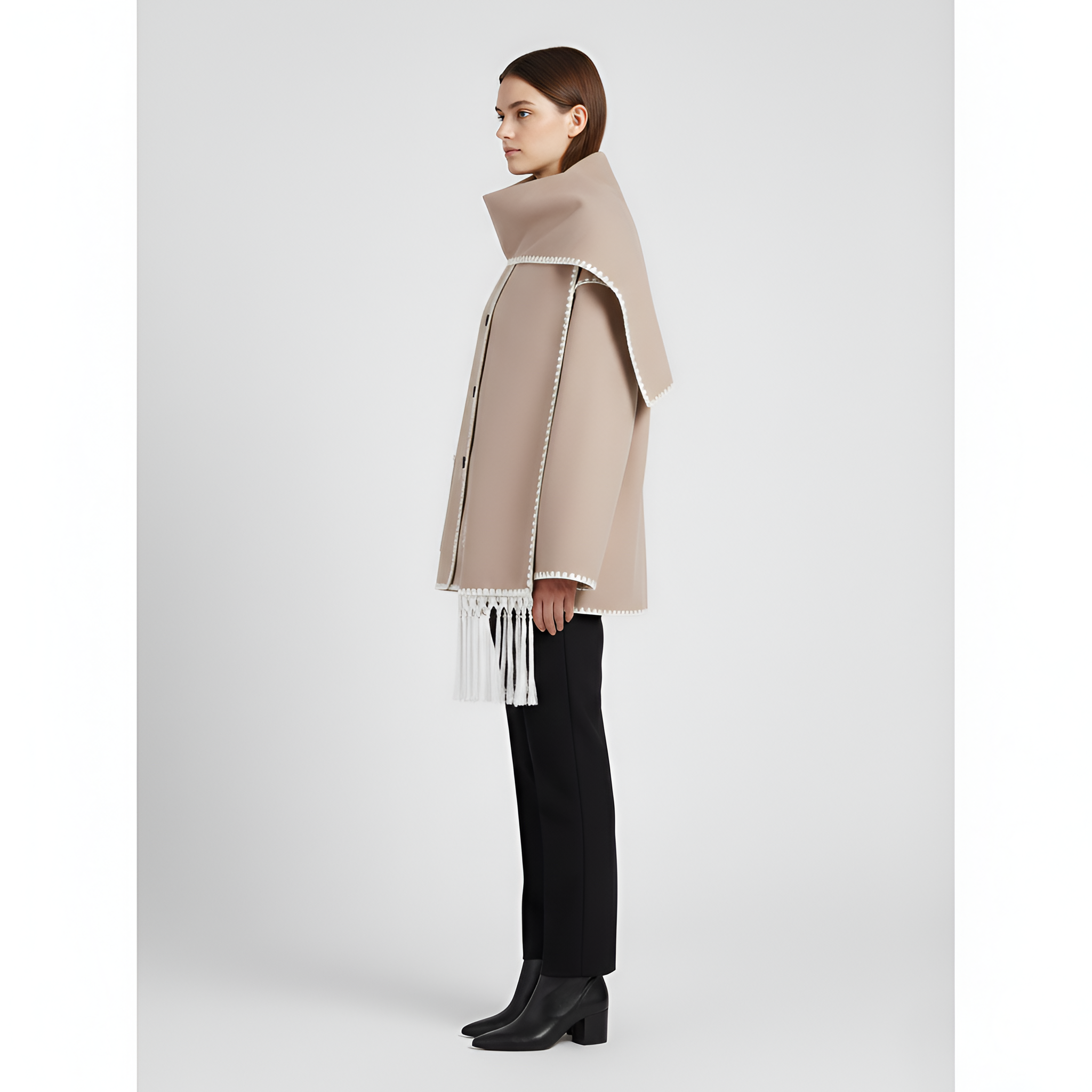 Valerios Fashion abrigo corto para mujer con bufanda integrada y botones frontales