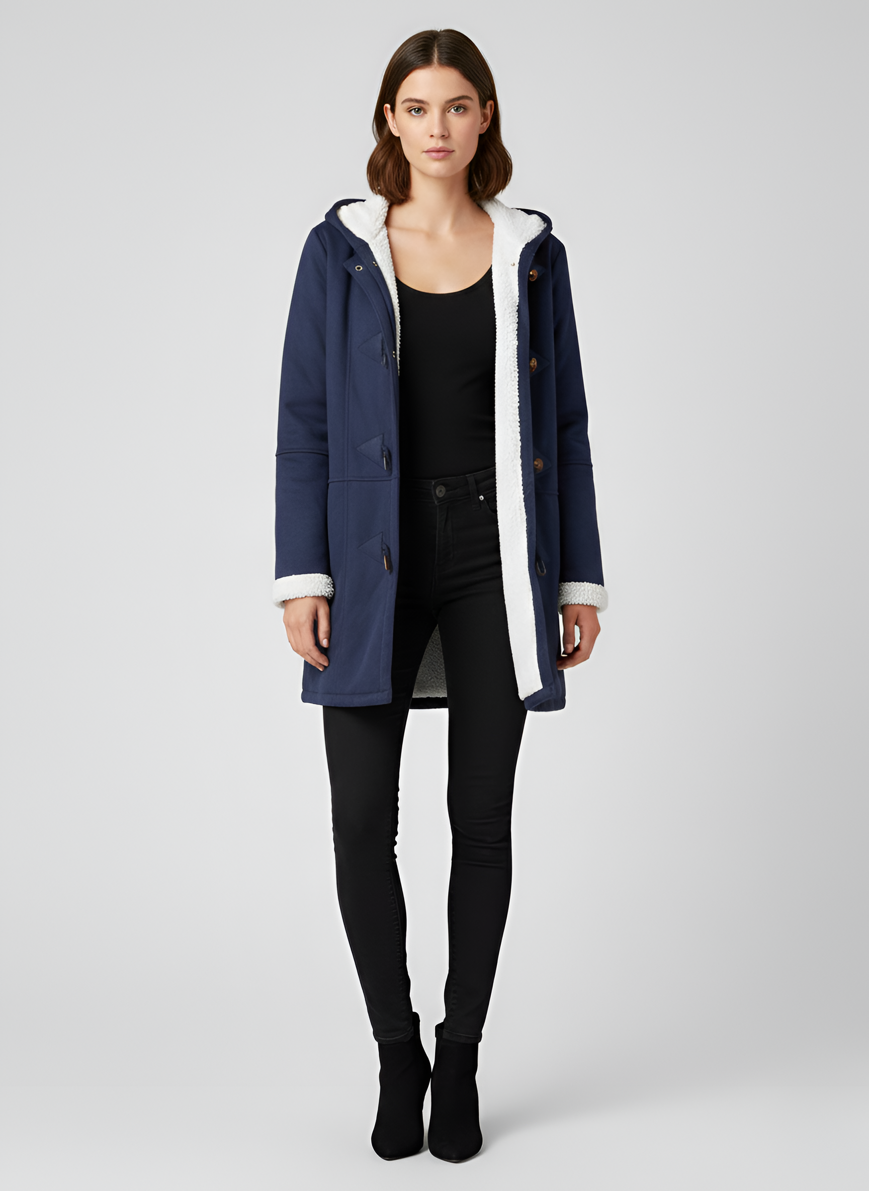 Valerios Fashion Abrigo para Mujer con Capucha en Piel Sintética Ante Forrado