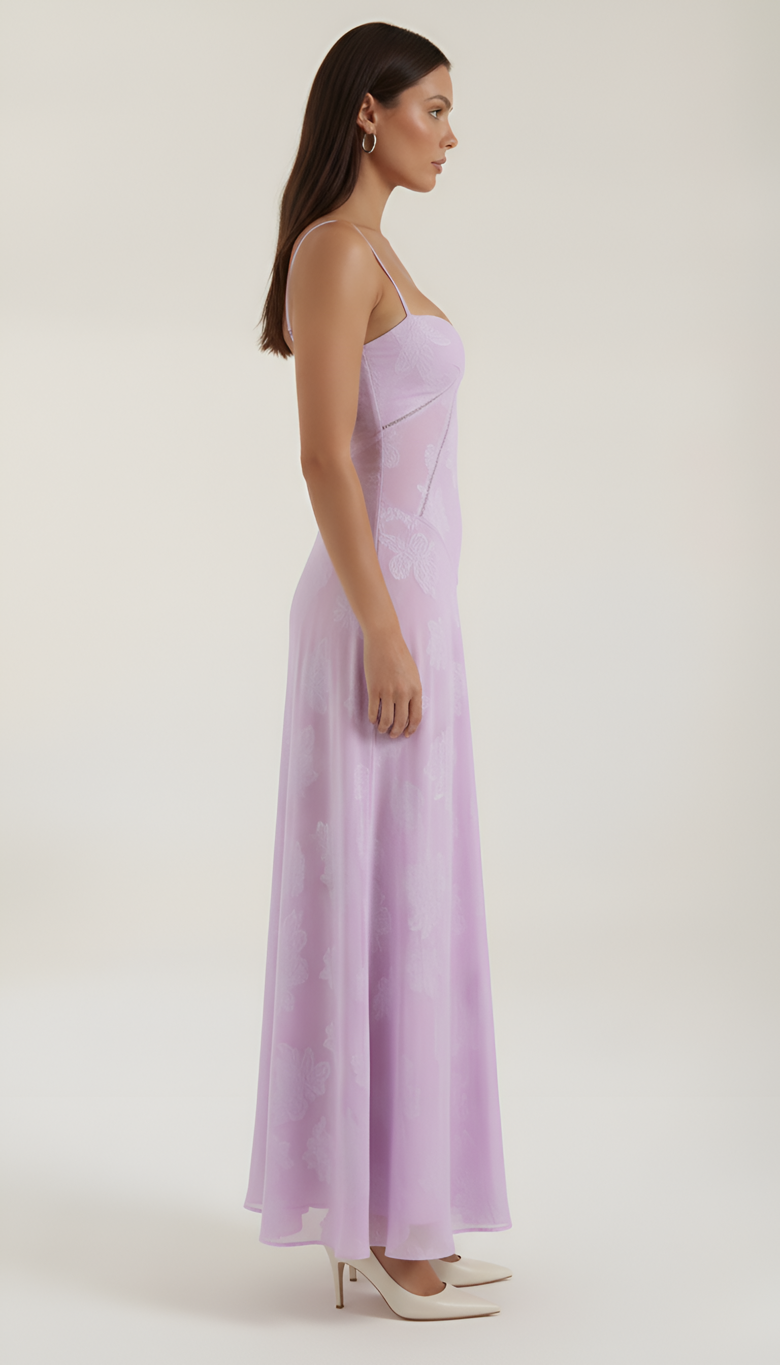 Vestido largo de mujer con tirantes finos, estampado floral, estilo elegante