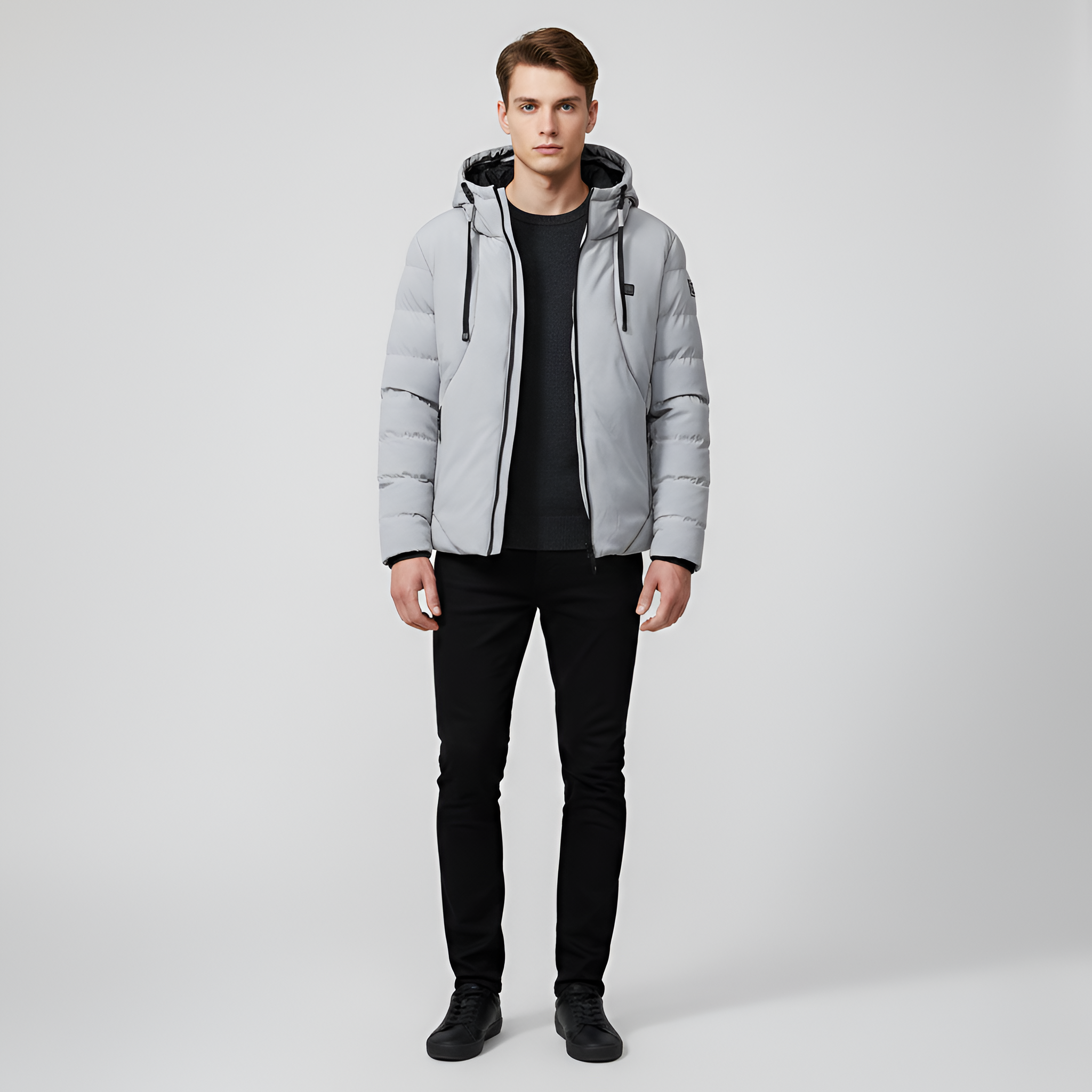 Giacca Imbottita Uomo con Cappuccio Piumino Sintetico Zip Invernale