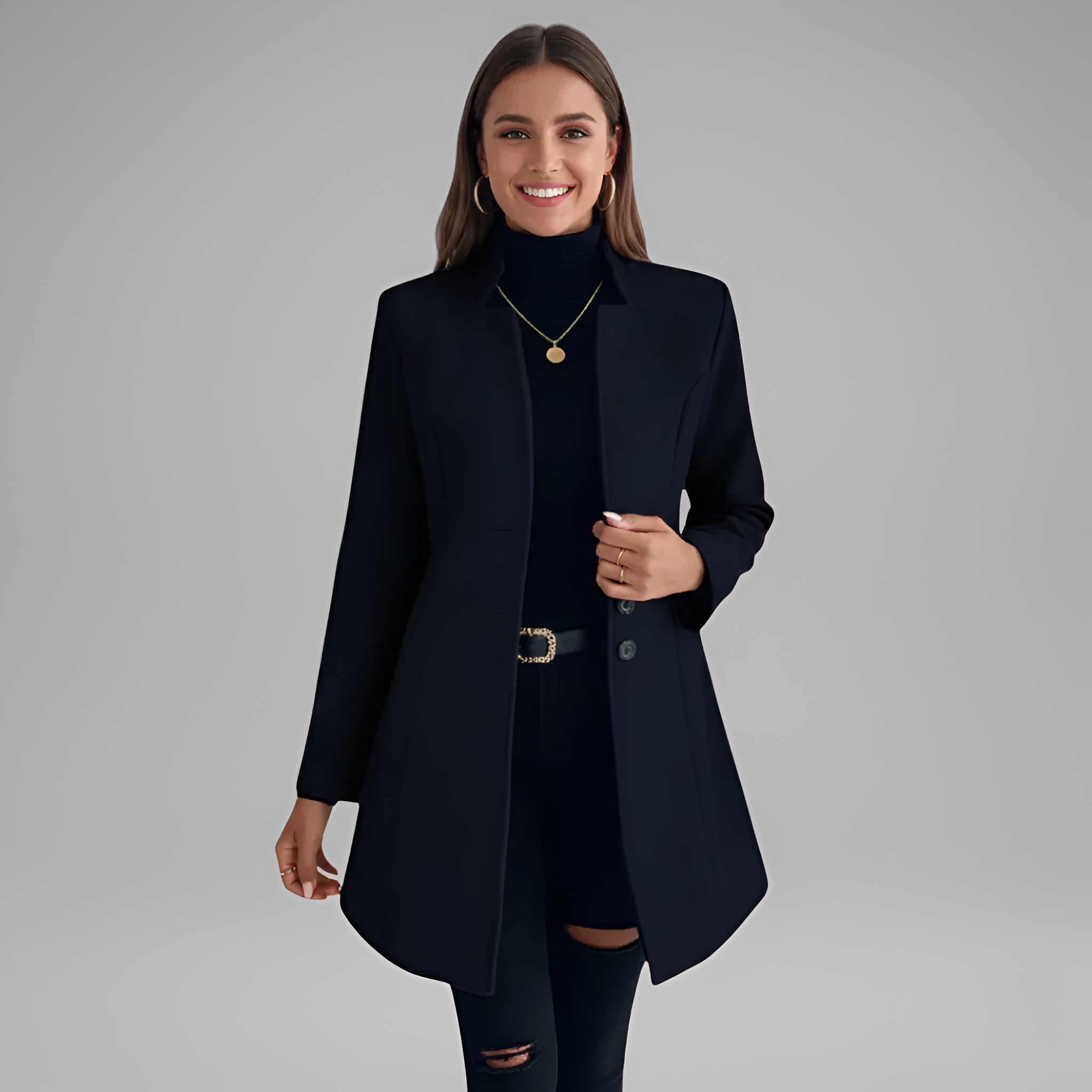 Valerios Fashion abrigo largo elegante de mujer con cierre de botones