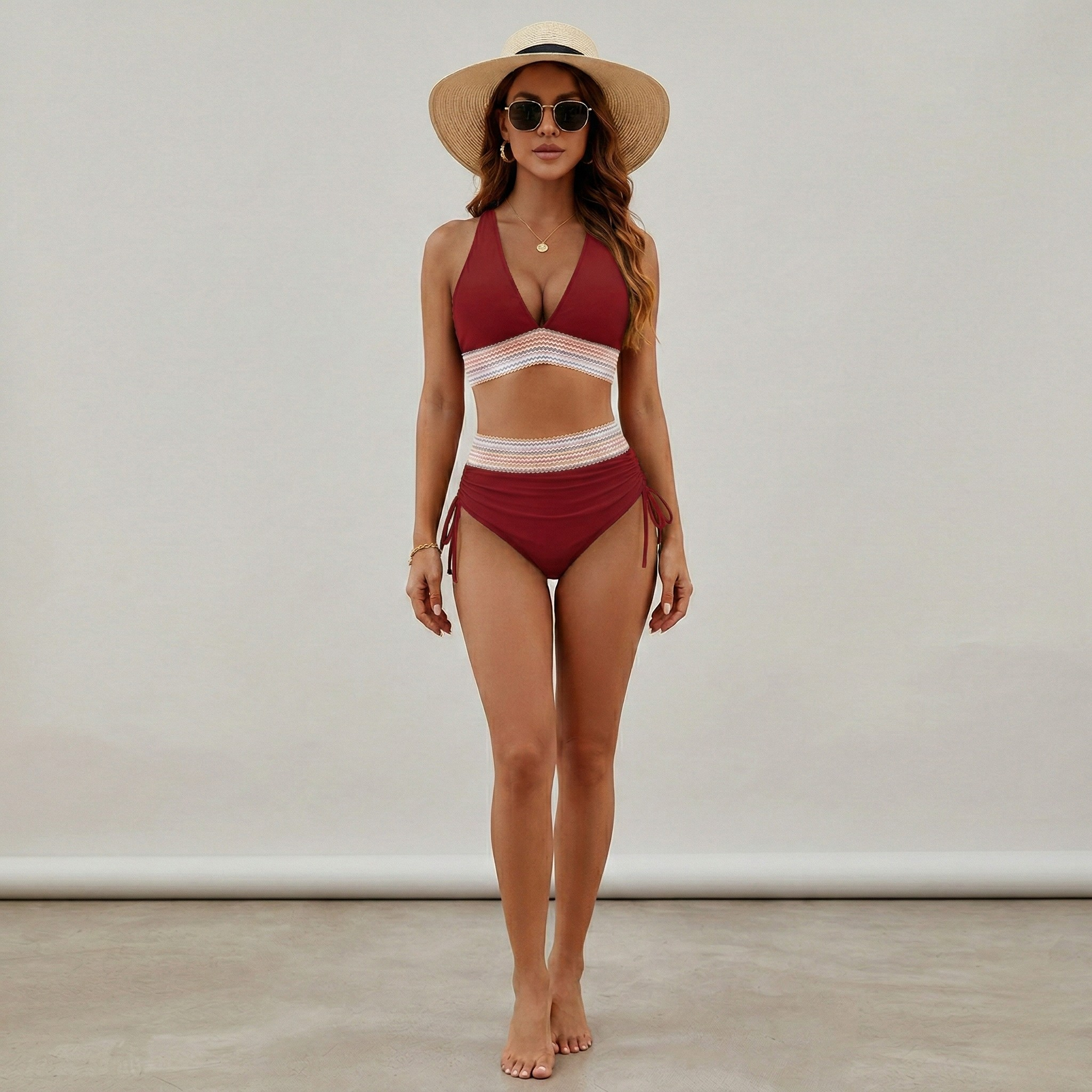 Bikini Donna a Vita Alta con Reggiseno Triangolo e Slip Regolabile