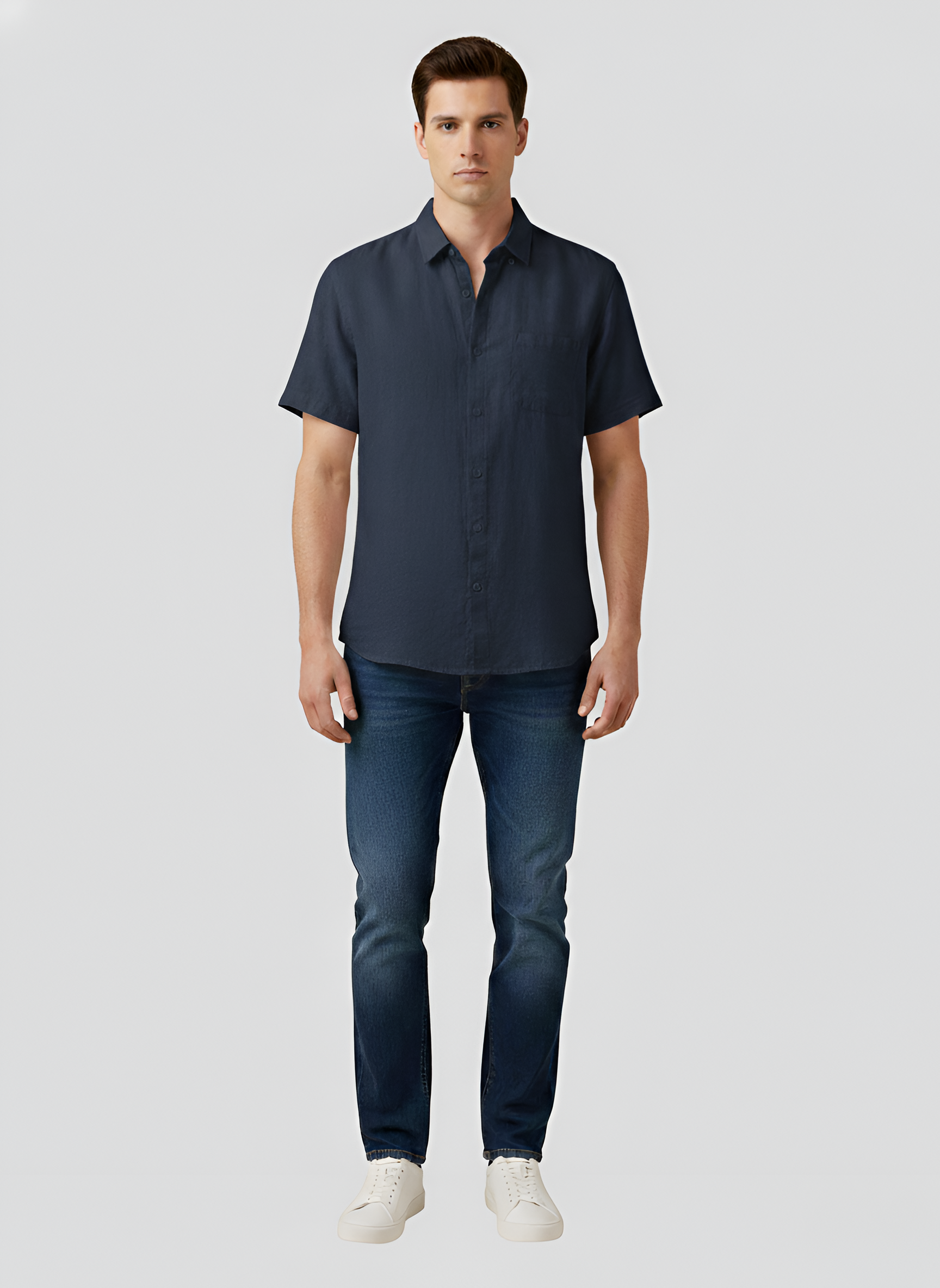 Camicia Uomo in Cotone Manica Corta Vestibilità Regolare con Taschino