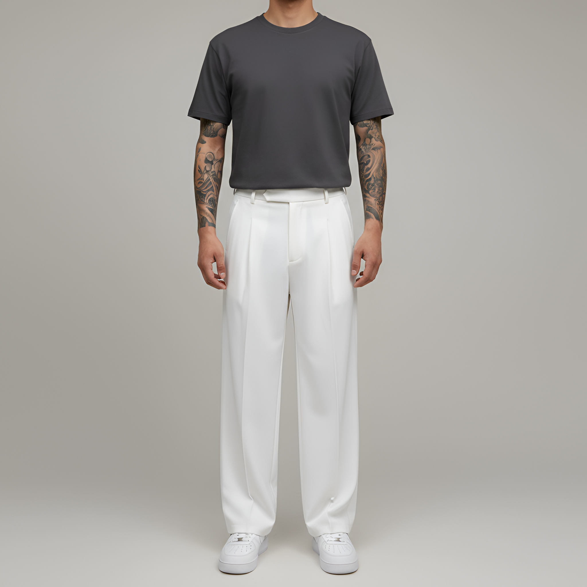 Pantaloni sartoriali uomo a pieghe vestibilità dritta stile elegante casual