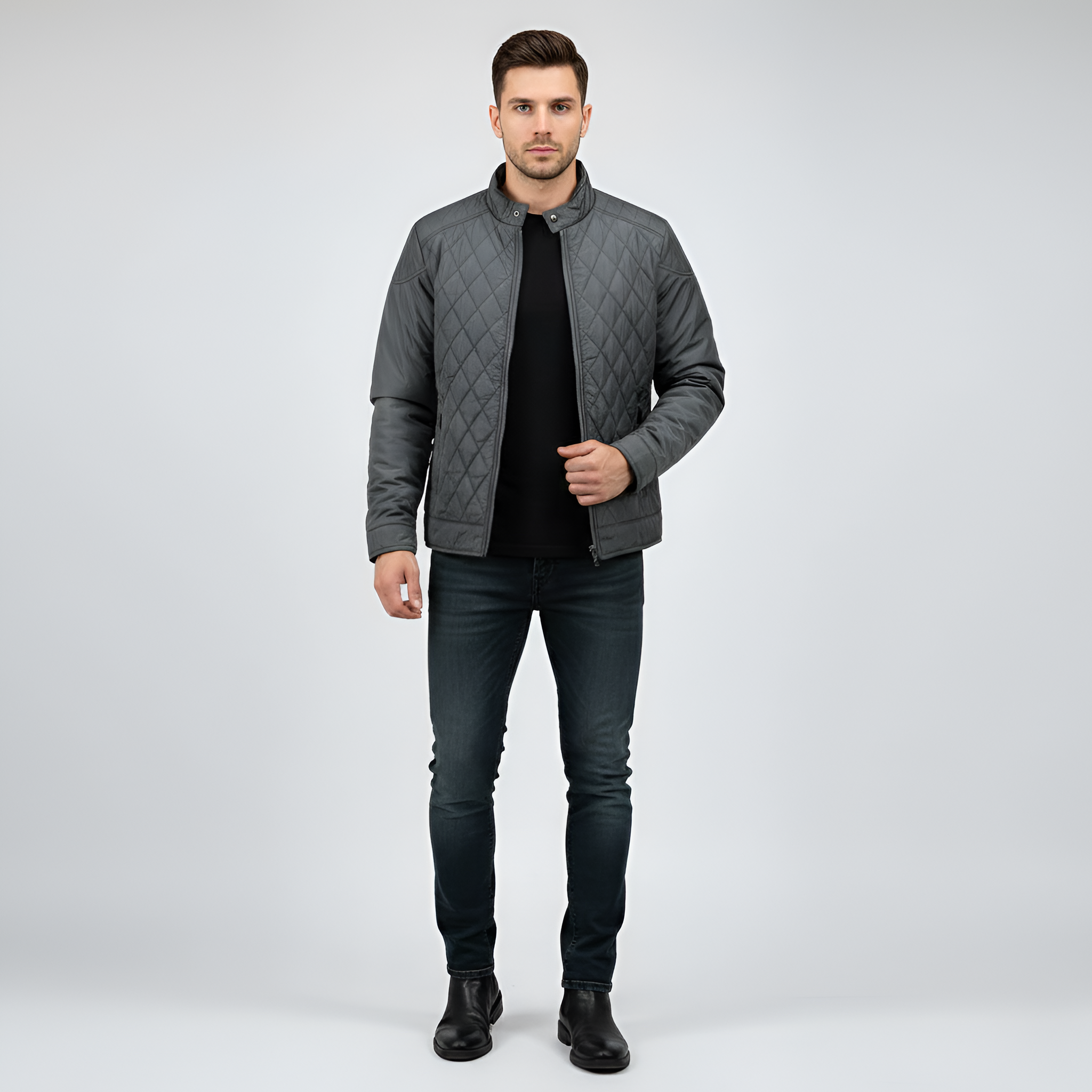 Valerios Fashion Casaco Homem Matelassado com Fecho de Eclair e Gola Alta Casual Inverno