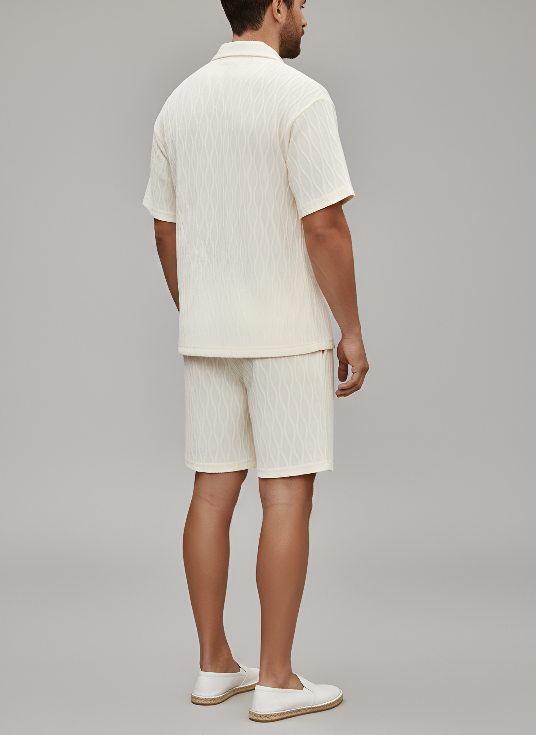 Completo Uomo Camicia Maniche Corte e Pantaloncini in Cotone Vestibilità Regolare