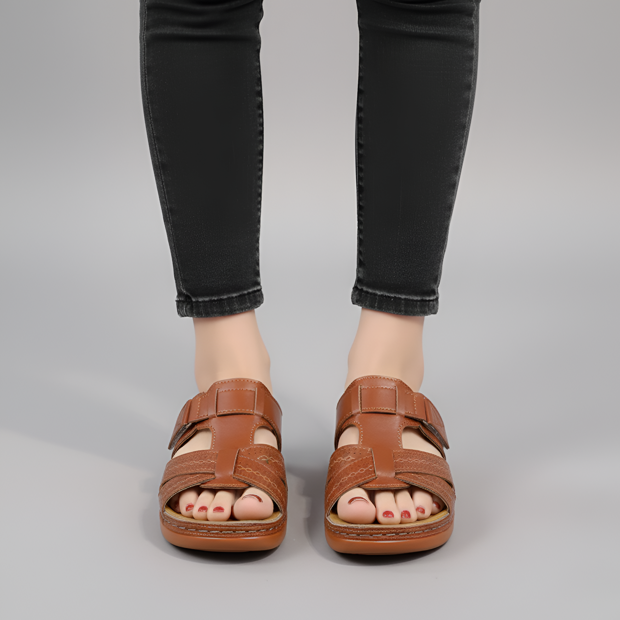 Sandali donna comfort con zeppa e fascia incrociata aperta