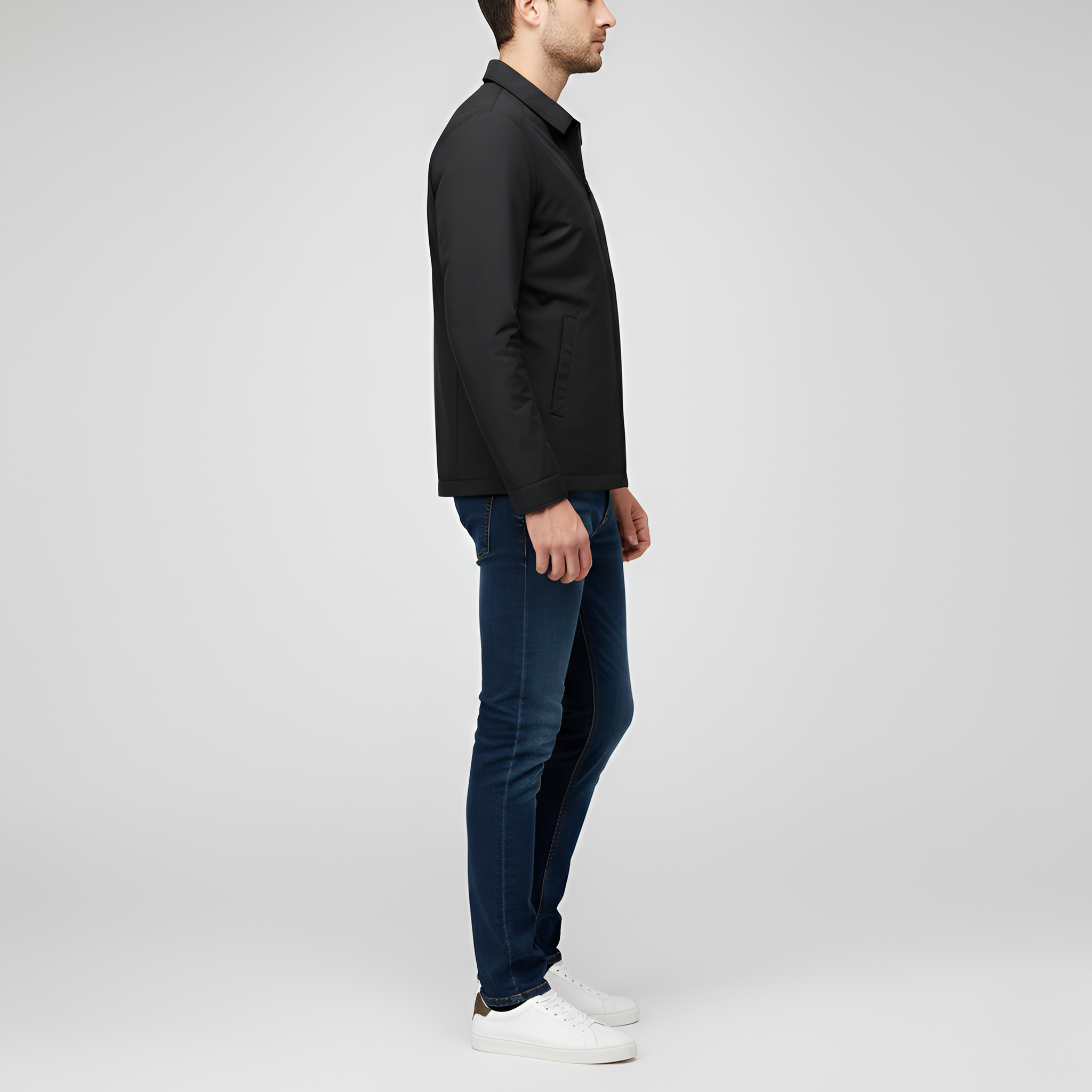 Giacca Uomo Leggera con Zip e Colletto Classico in Tessuto Tecnico per Uso Quotidiano