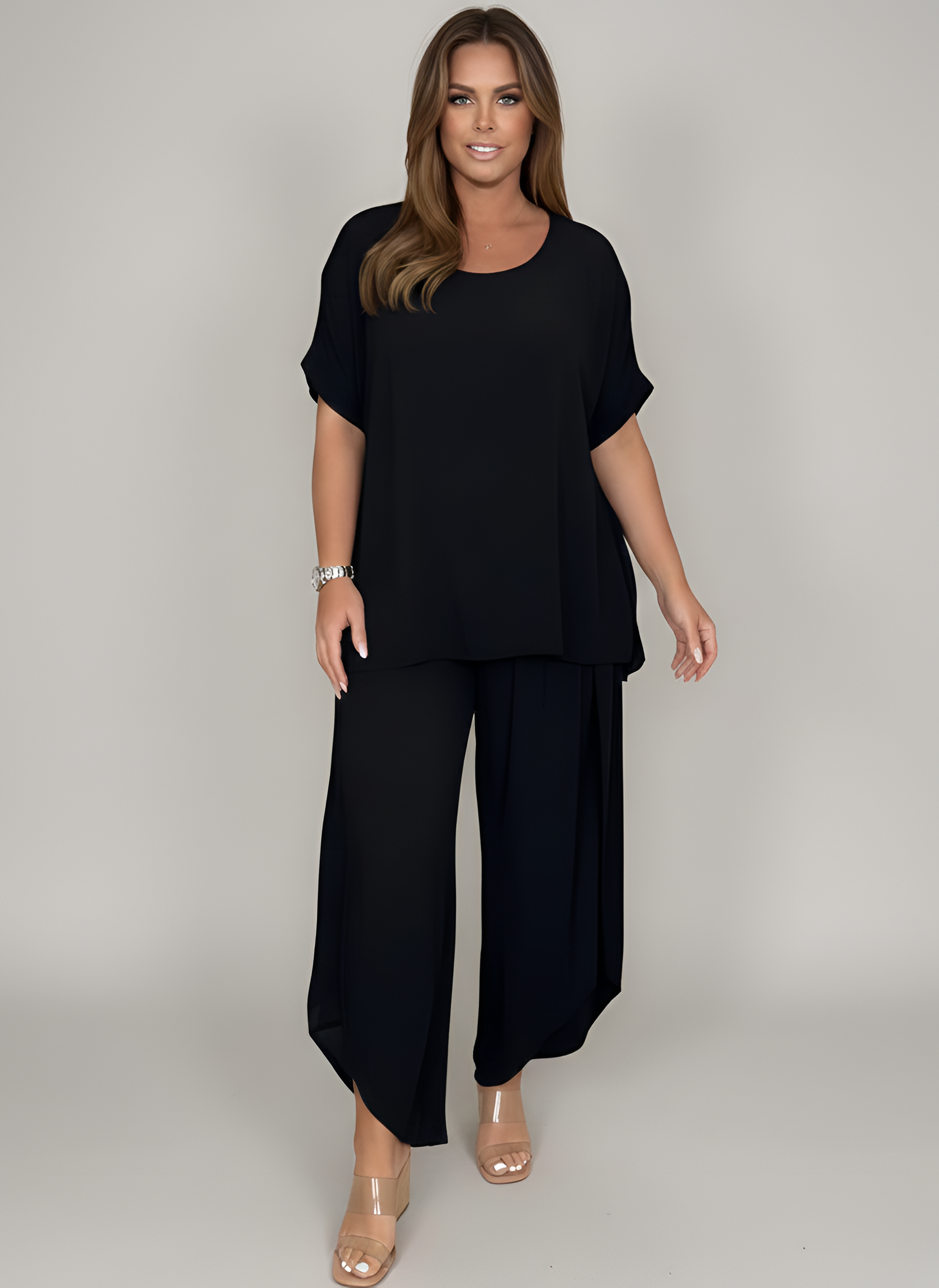 Σετ δύο τεμαχίων γυναικείο με τουνίκ και φαρδιά παντελόνια