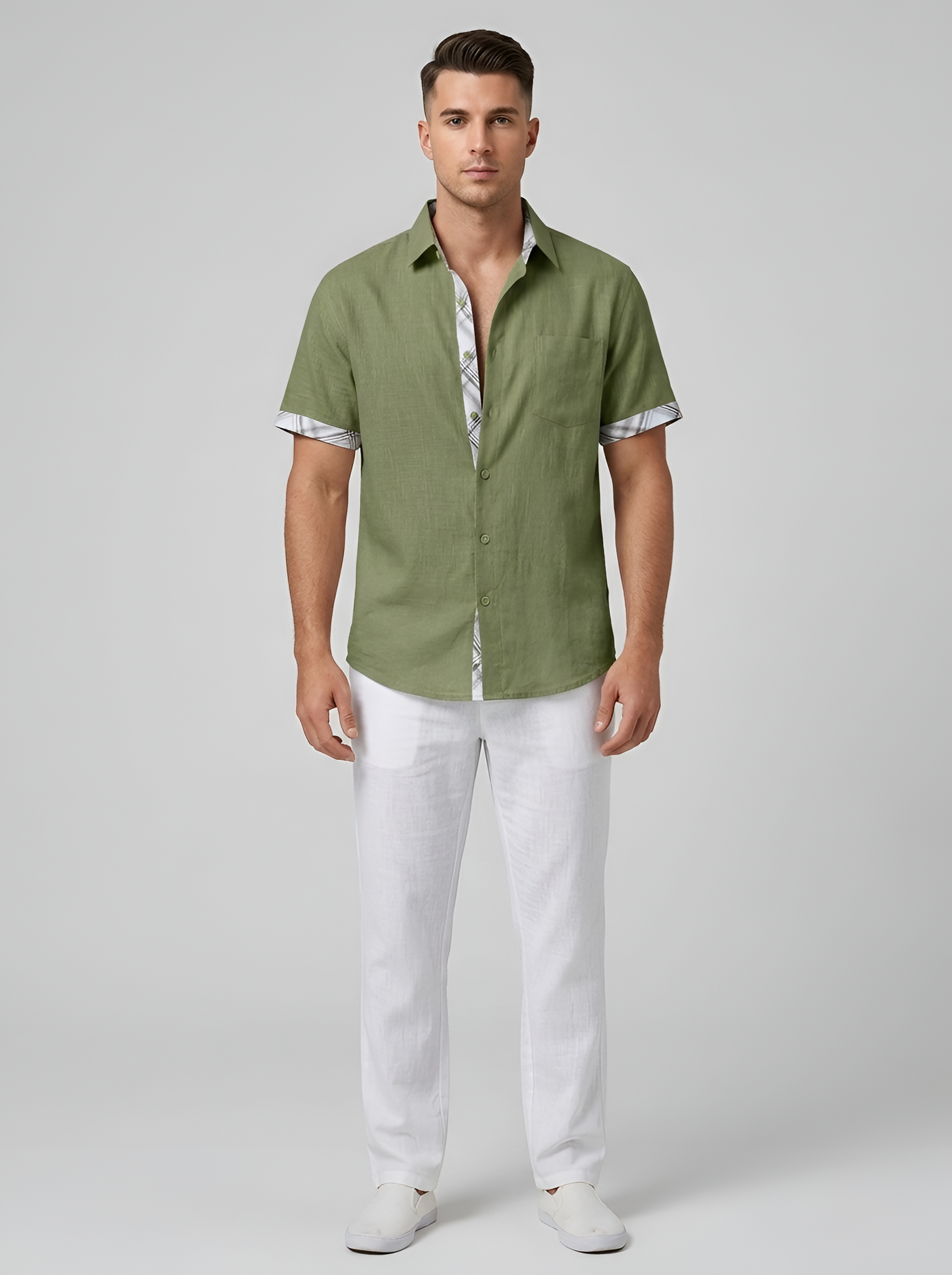 Koszula męska bawełniana z krótkim rękawem i guzikami, letnia koszula casual męska