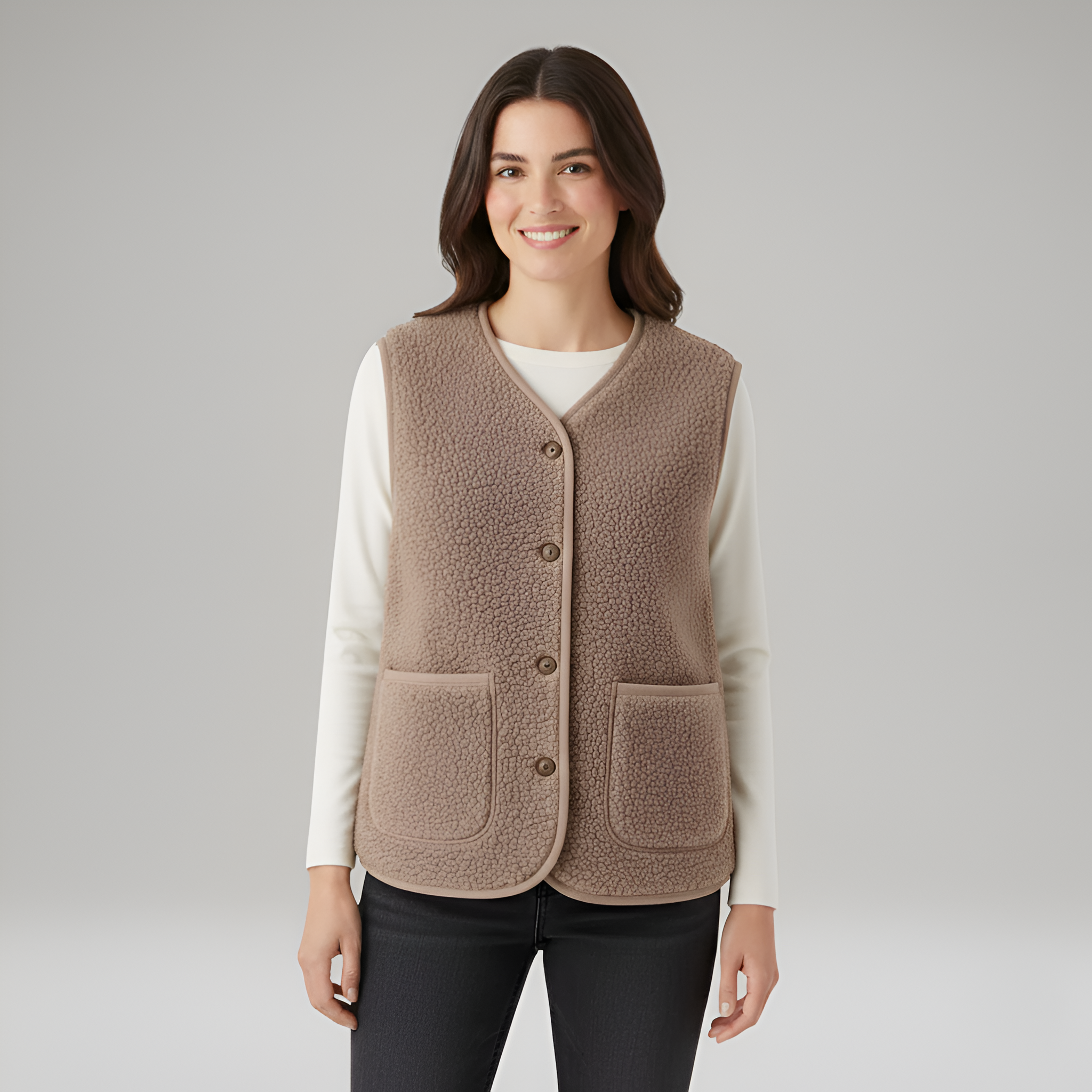 Valerios Fashion chaleco de mujer en forro polar suave con botones