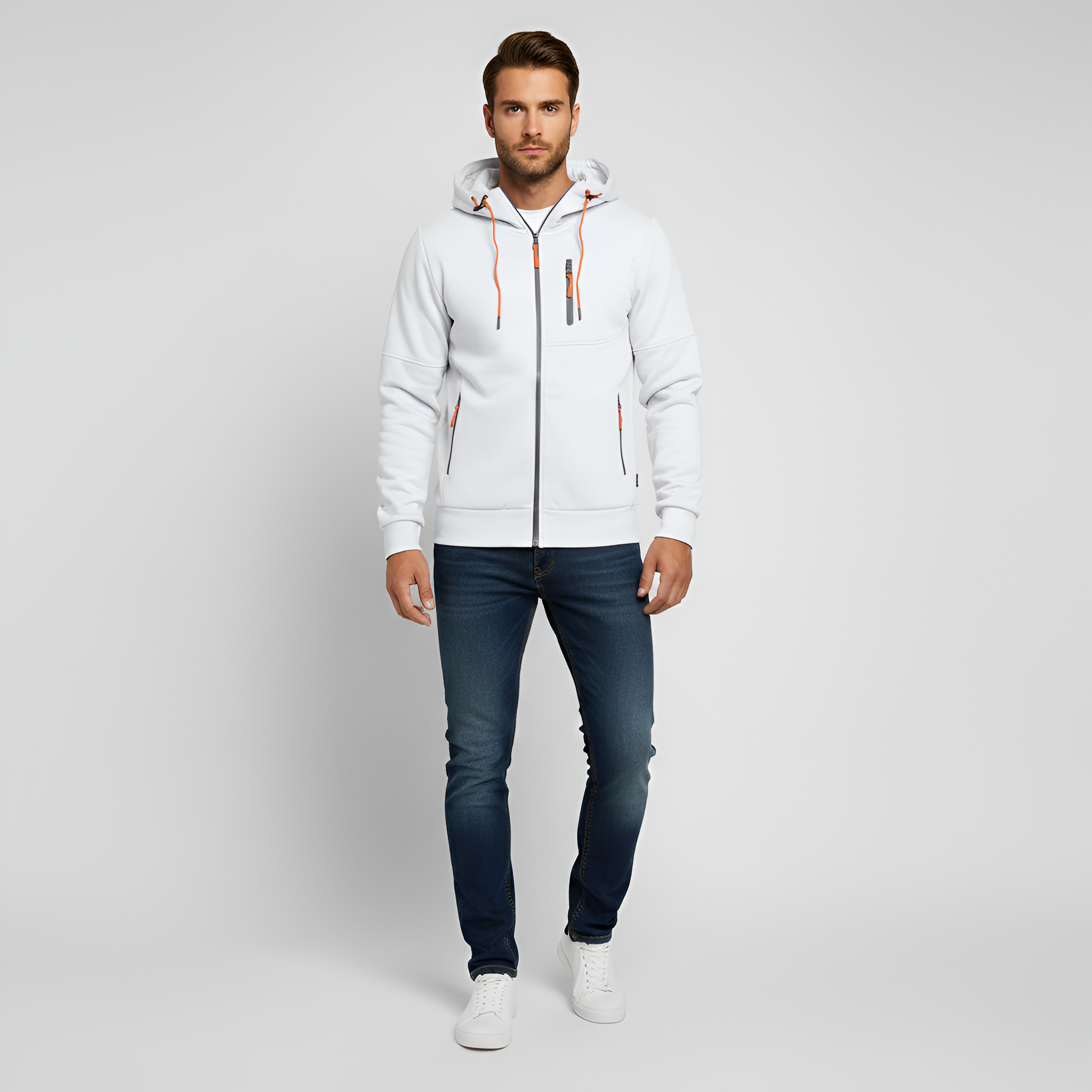 Pánska mikina s kapucňou na zips z bavlnenej teplákoviny