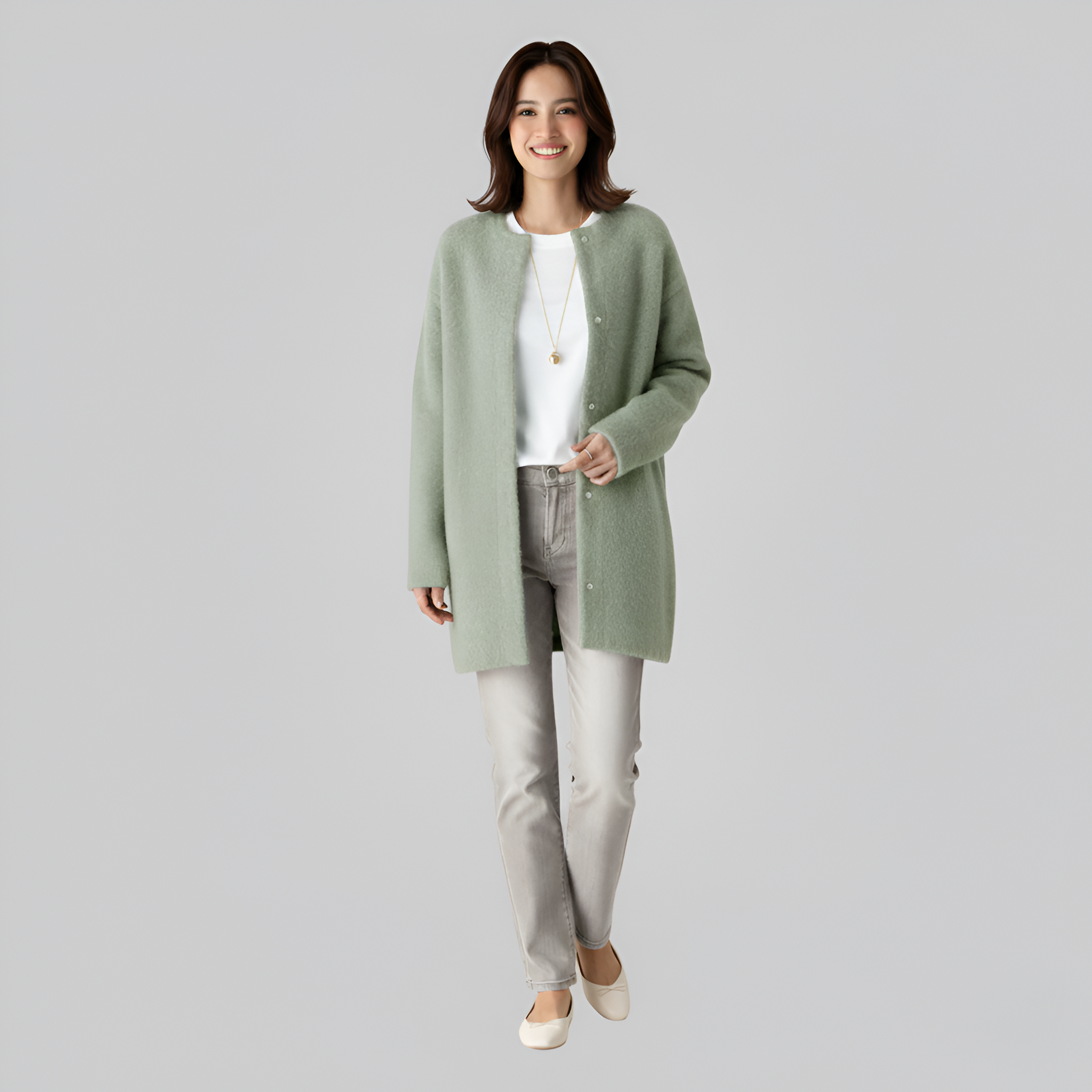 Valerios Fashion μακρύ γυναικείο ζακέτα από μείγμα μαλλιού με κουμπιά