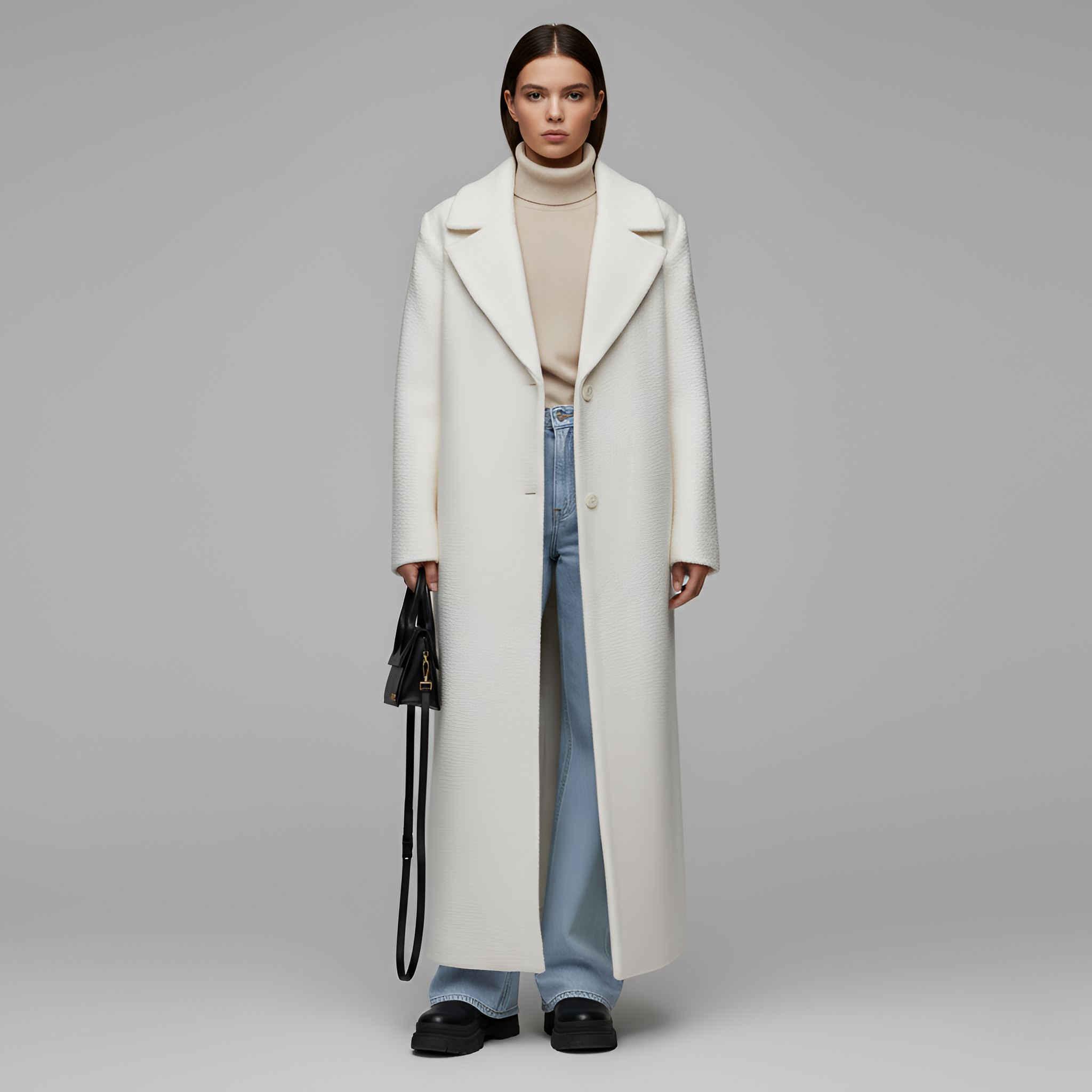 Valerios Fashion manteau long femme en laine mélangée élégant