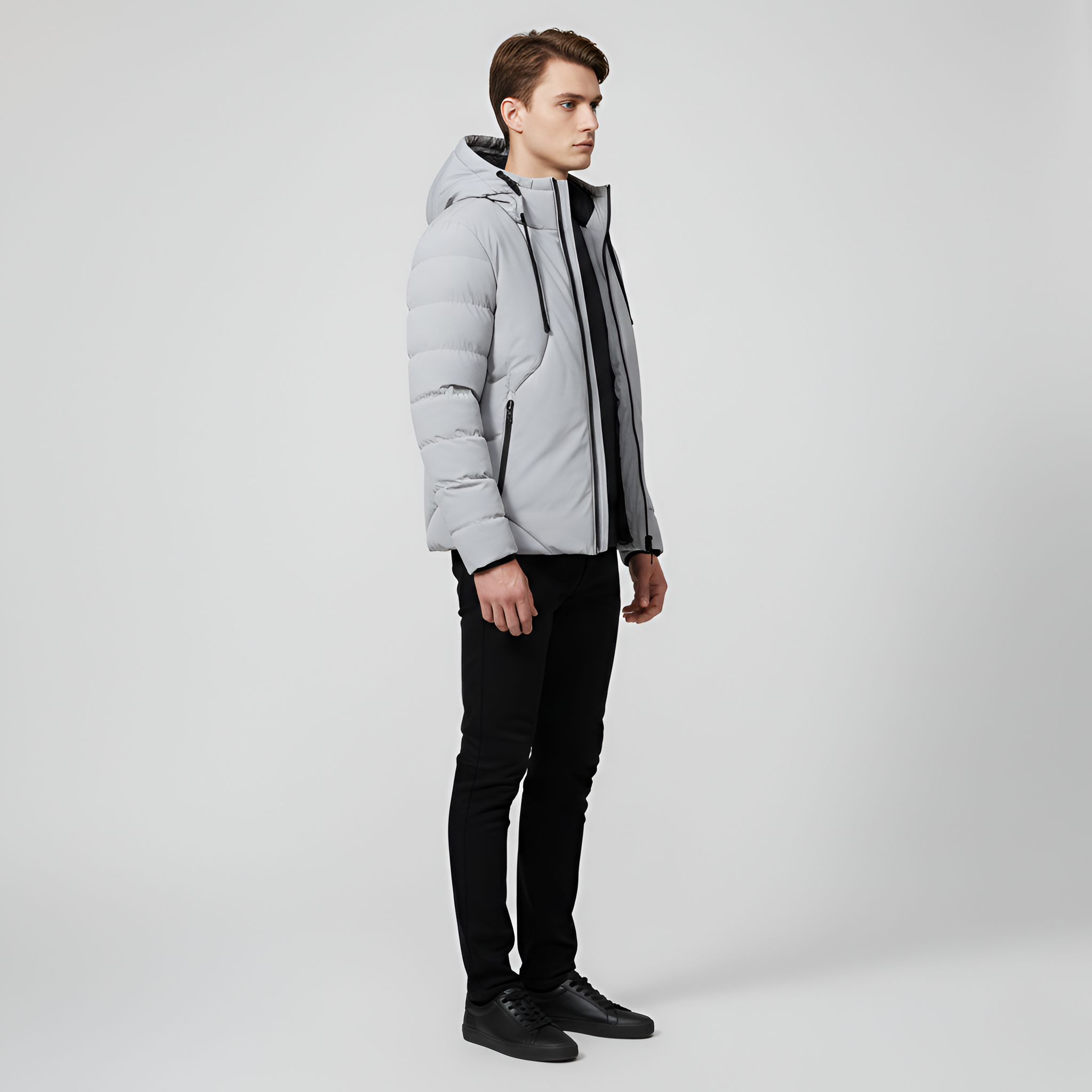 Giacca Imbottita Uomo con Cappuccio Piumino Sintetico Zip Invernale