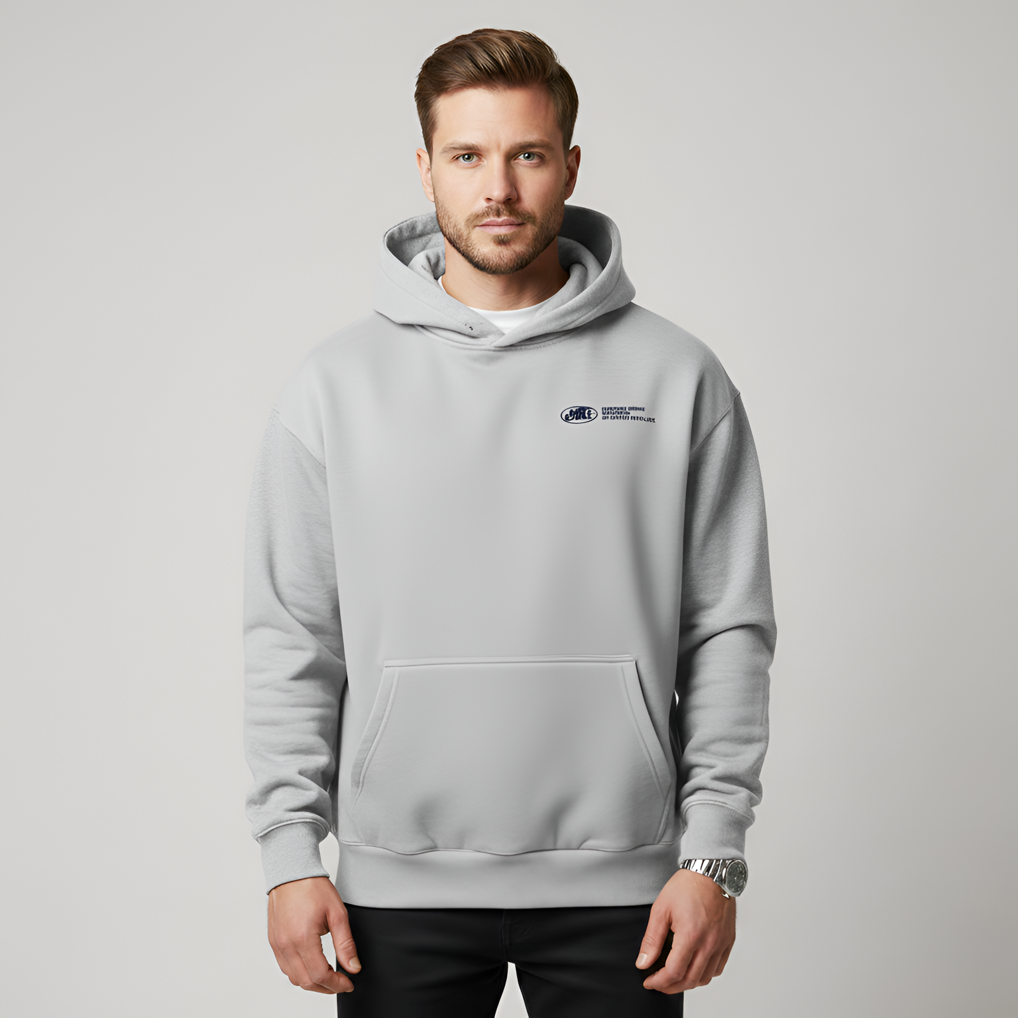 Camisola de homem com capuz em algodão e bolso canguru