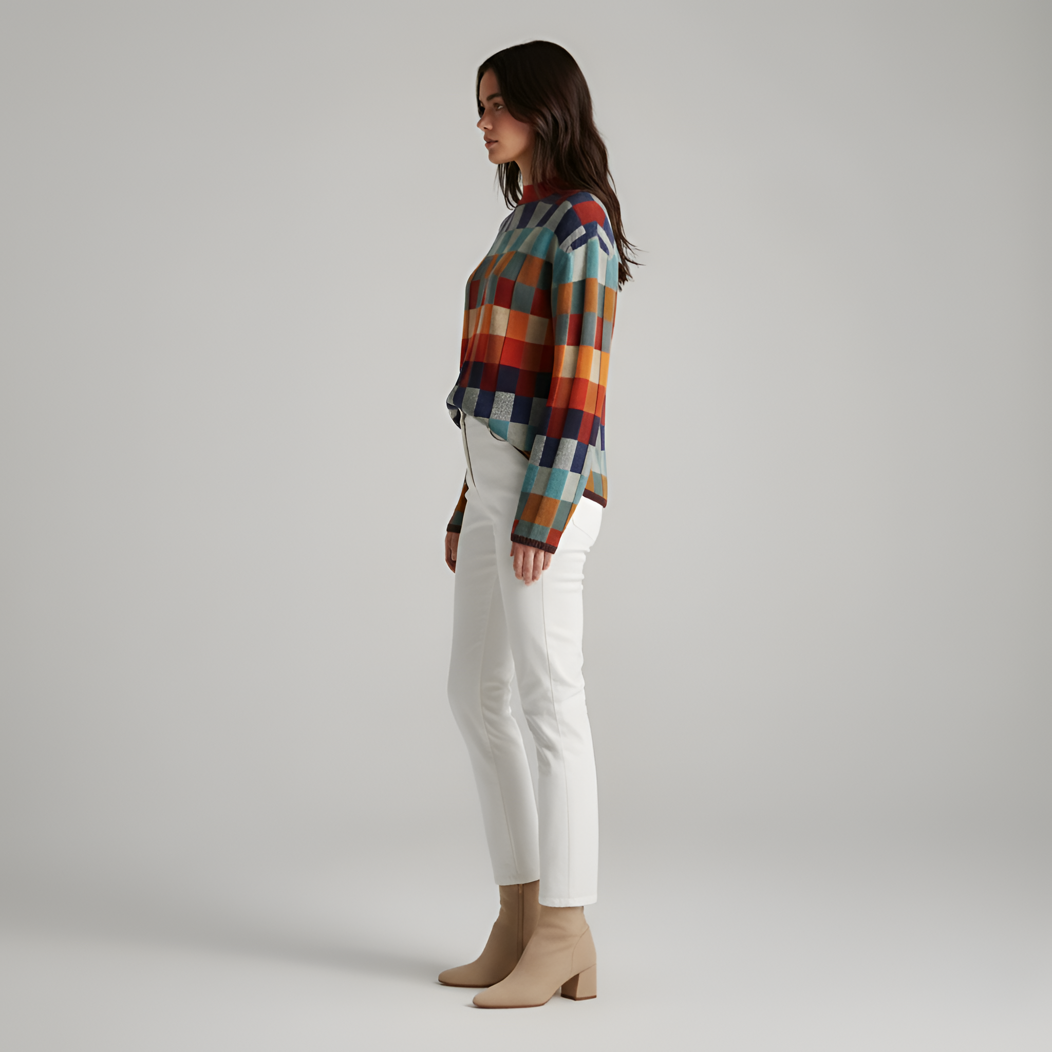 Valerios Fashion suéter de mujer en mezcla de lana a cuadros