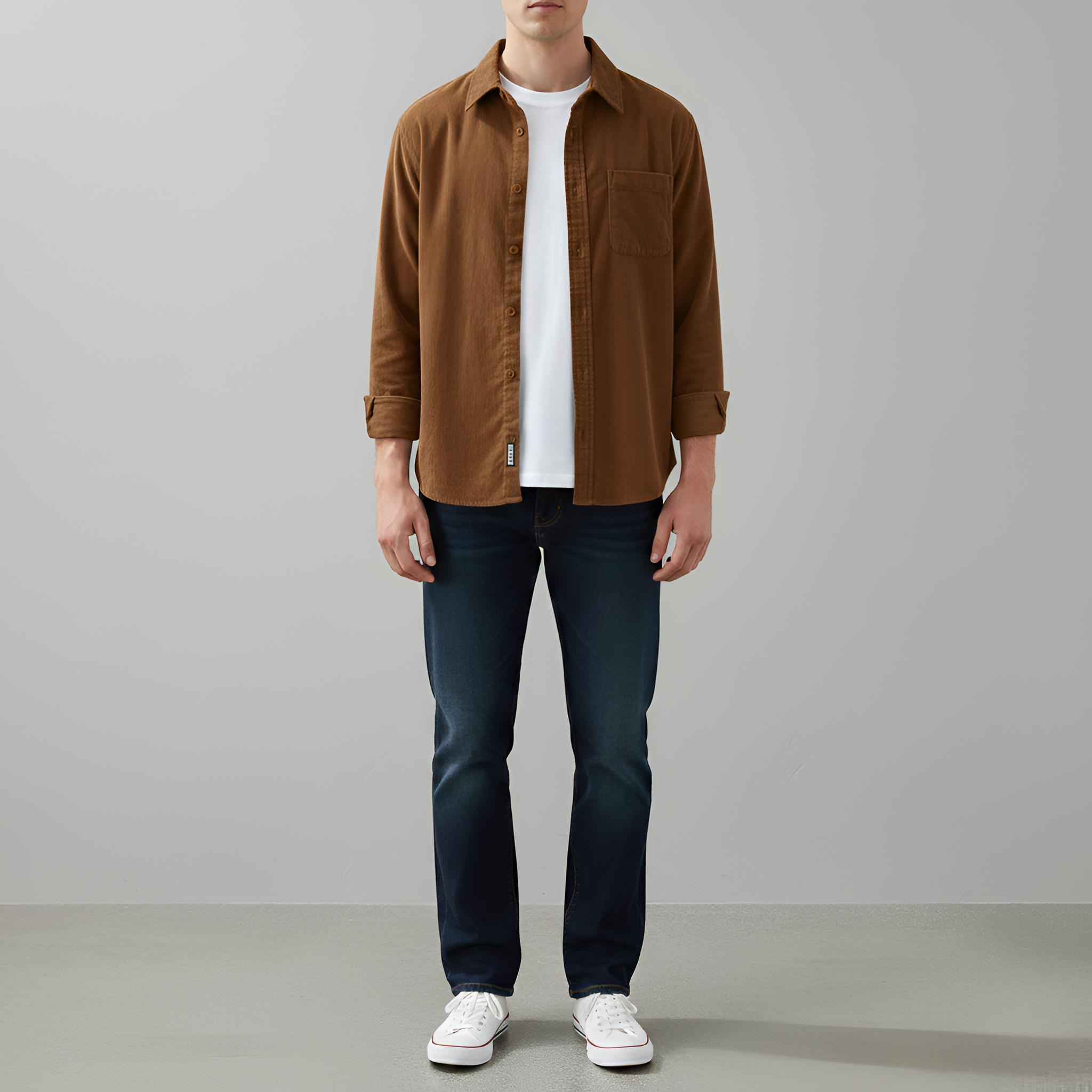 Valerios Fashion camicia uomo in velluto a coste cotone stile casual