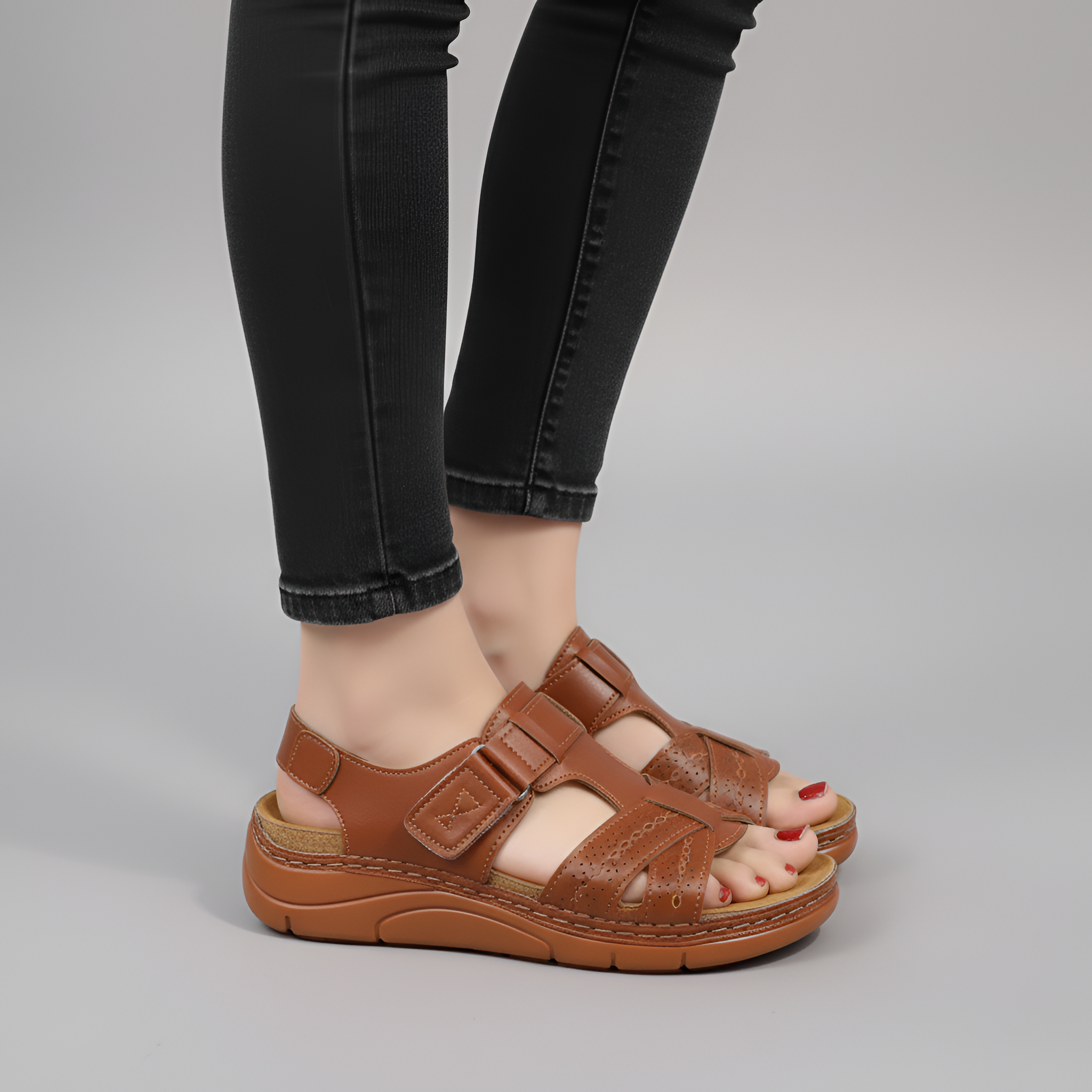 Sandali donna comfort con zeppa e fascia incrociata aperta