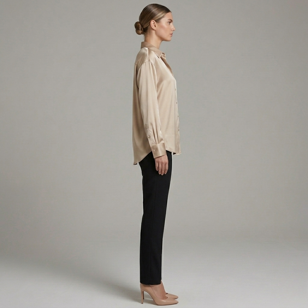 Elegancka damska satynowa koszula z guzikami, klasyczna damska bluzka z długim rękawem