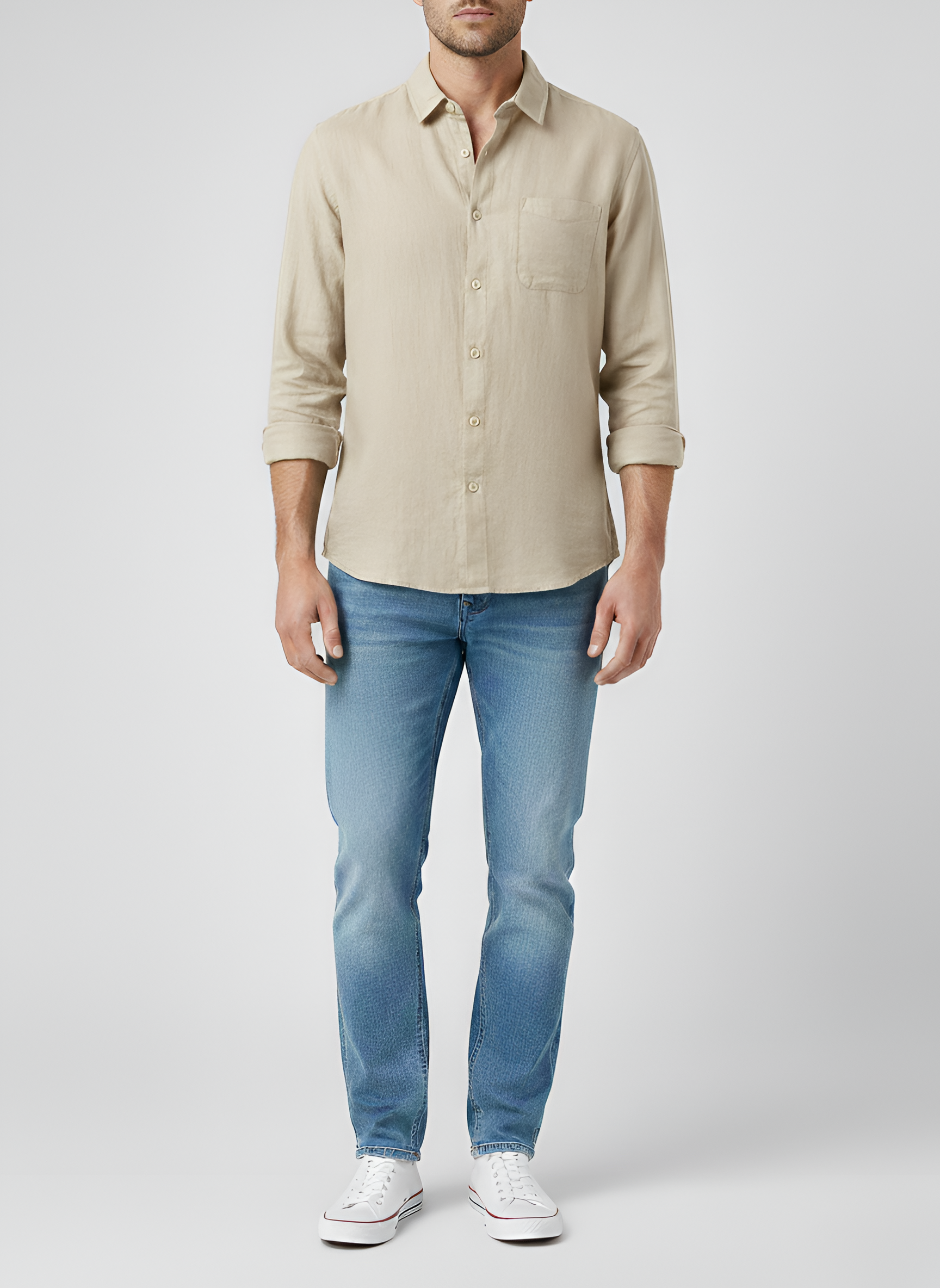 Camicia Uomo in Lino Manica Lunga con Colletto Classico e Vestibilità Regolare