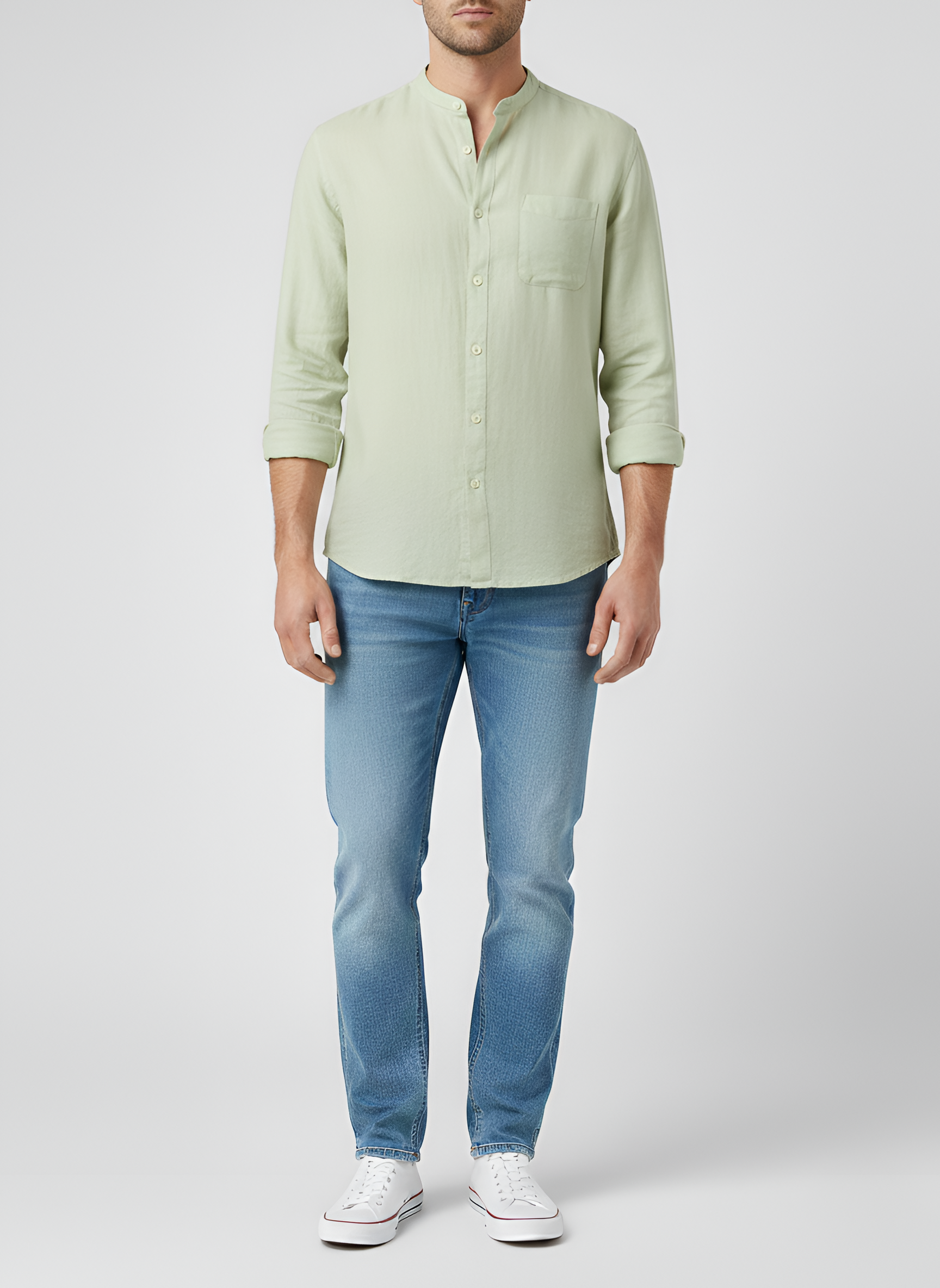 Férfi hosszú ujjú len ing klasszikus gallérral és szabályos szabással