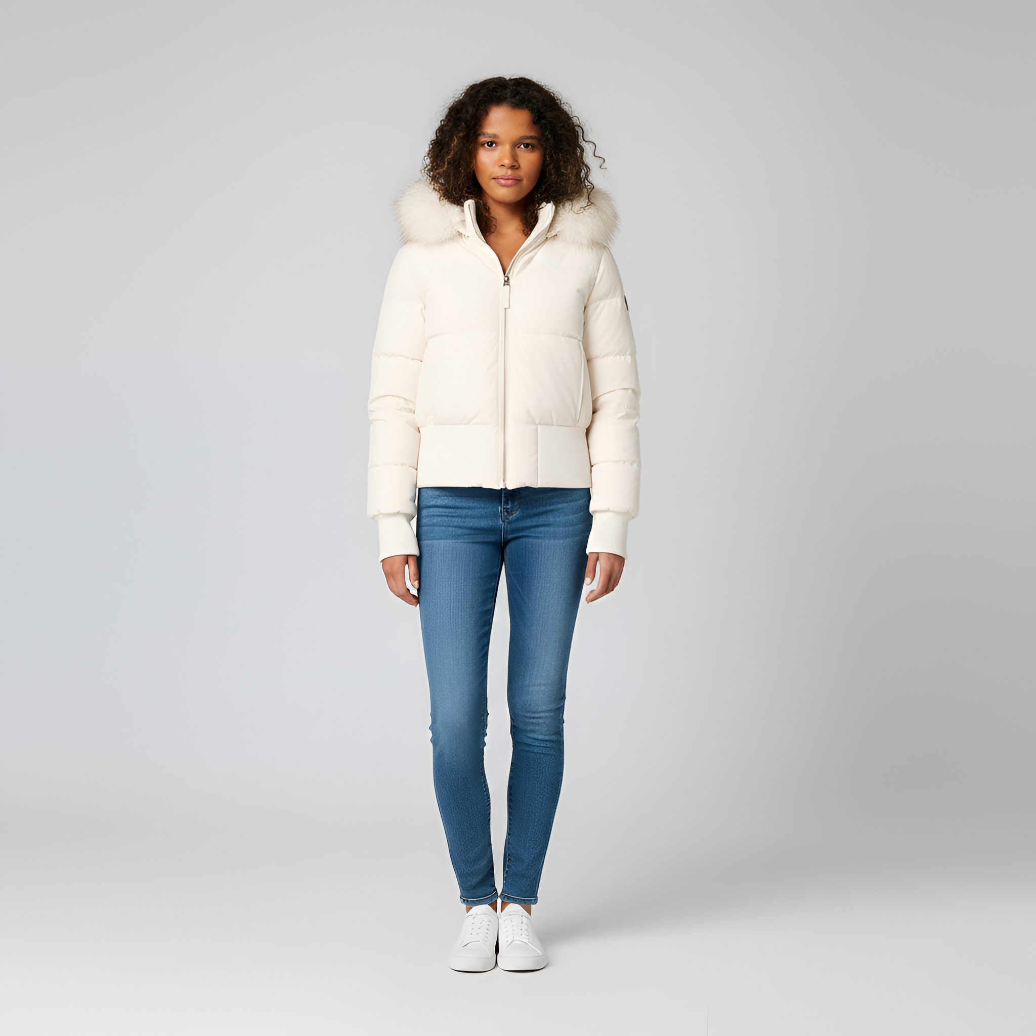 Valerios Fashion damska kurtka puchowa z kapturem i obszyciem z futra syntetycznego