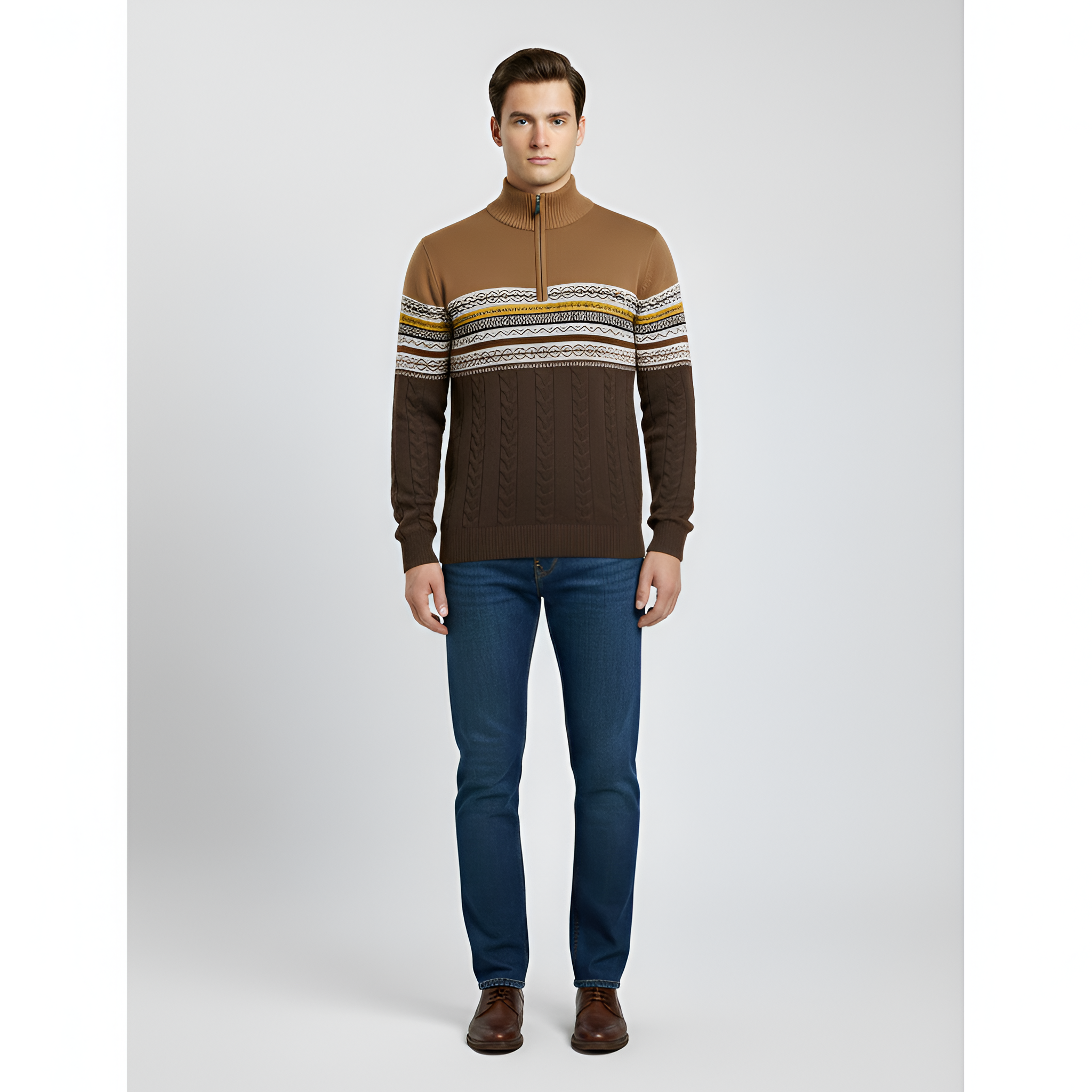 Valerios Fashion pull homme en laine mélangée col montant avec zip