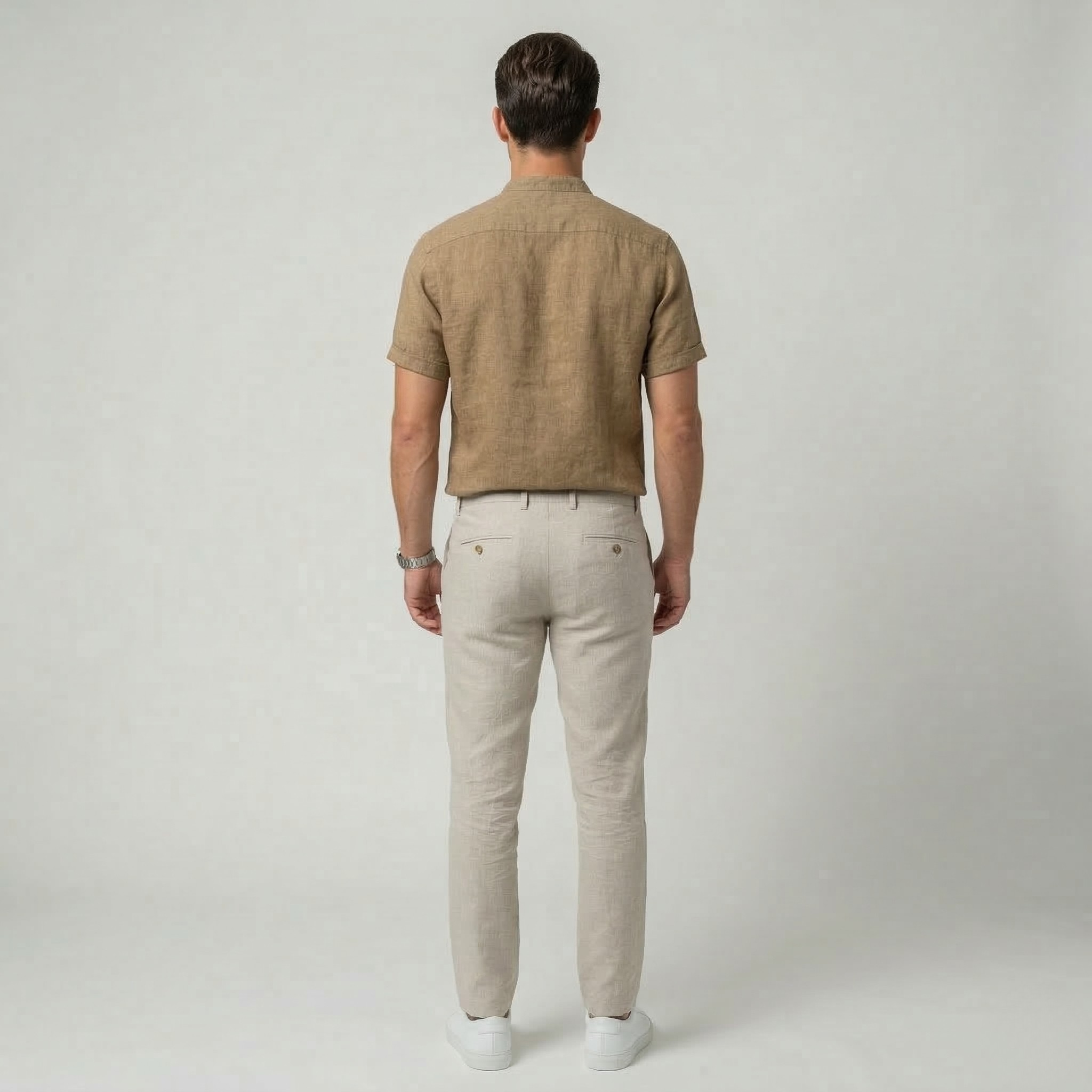 Cămașă bărbați bumbac in mânecă scurtă guler coreean casual de vară cu nasturi