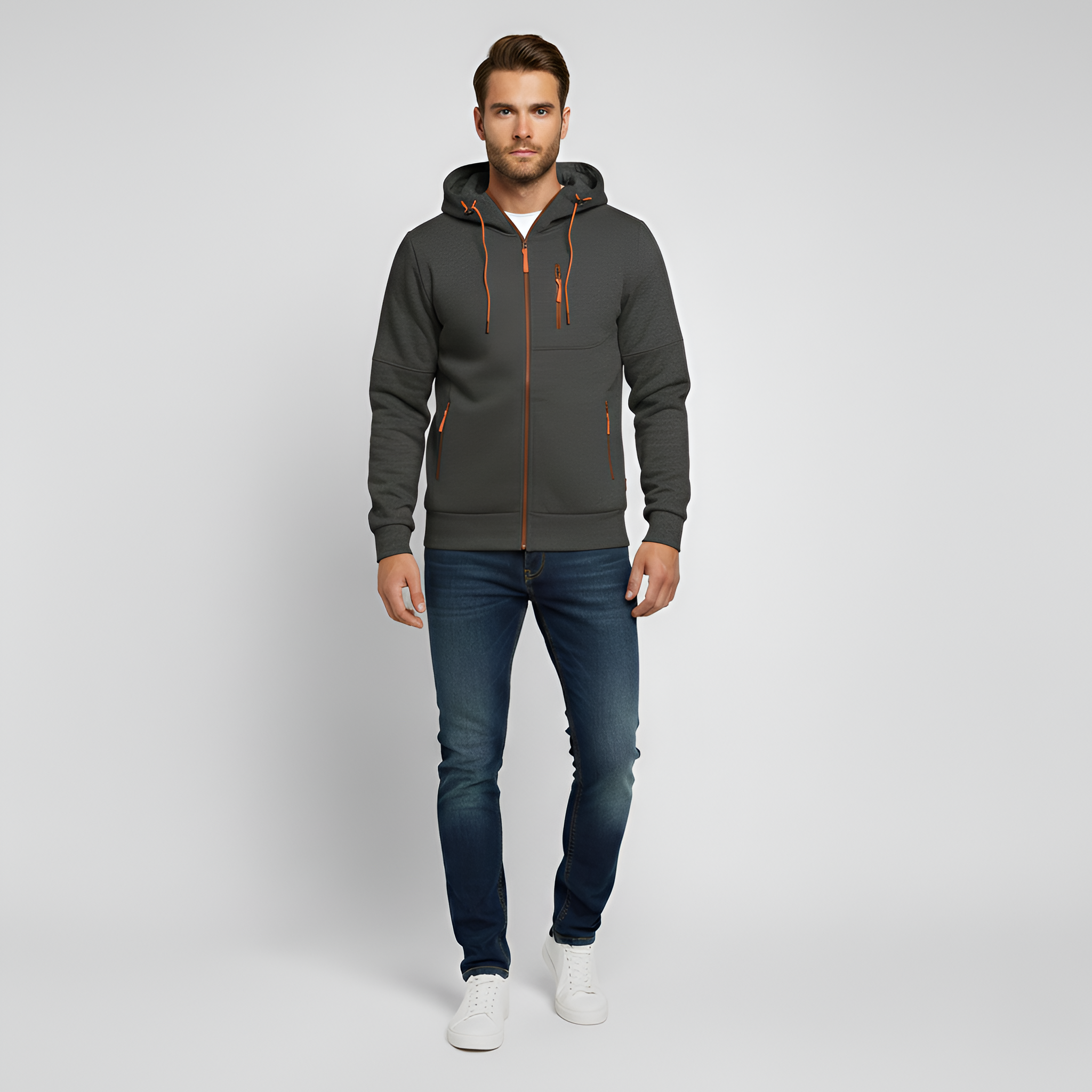 Felpa con cappuccio uomo con zip in cotone felpato